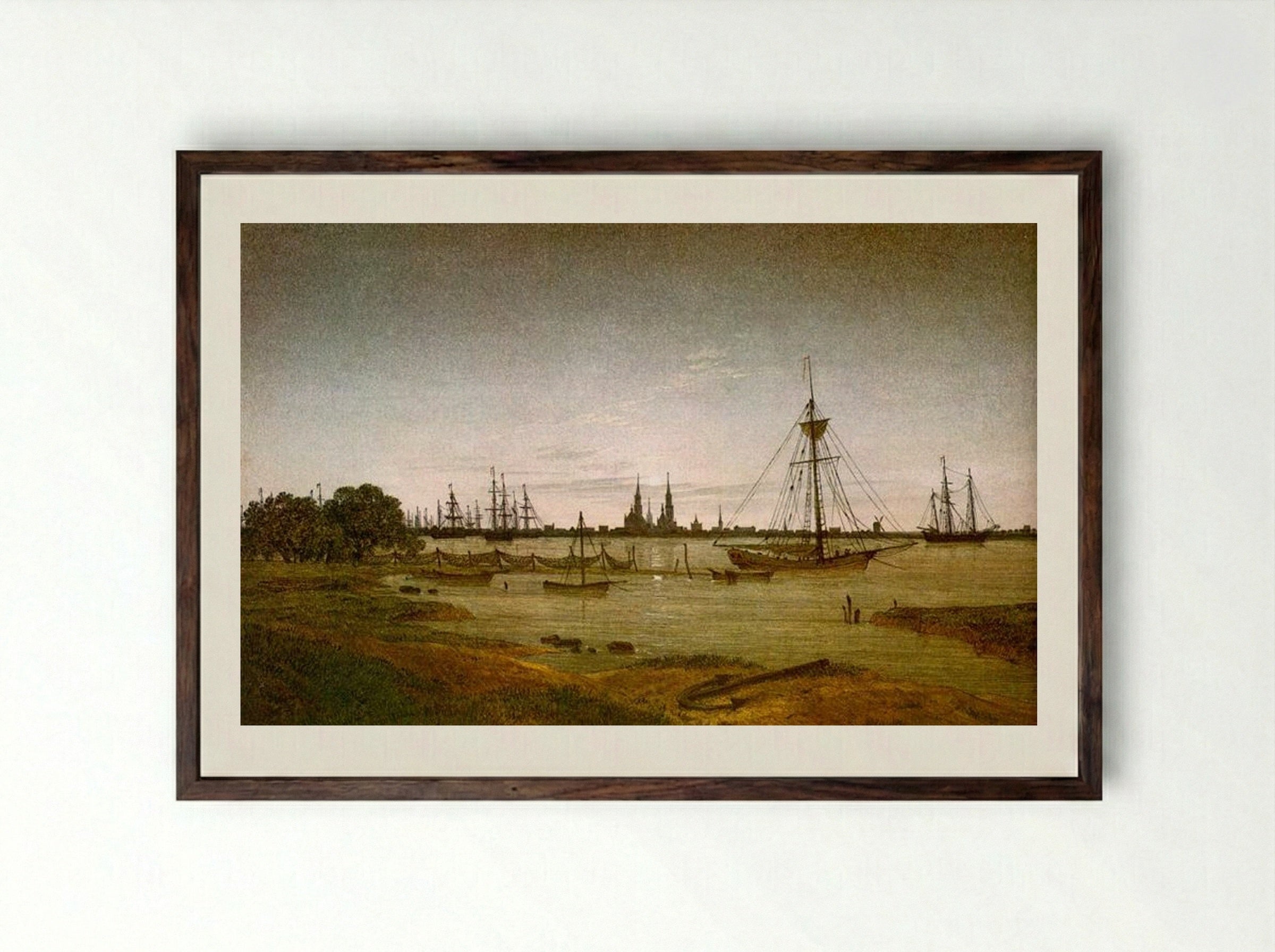 Port by Moonlight - Caspar David Friedrich - Framed Print Dark Wood
