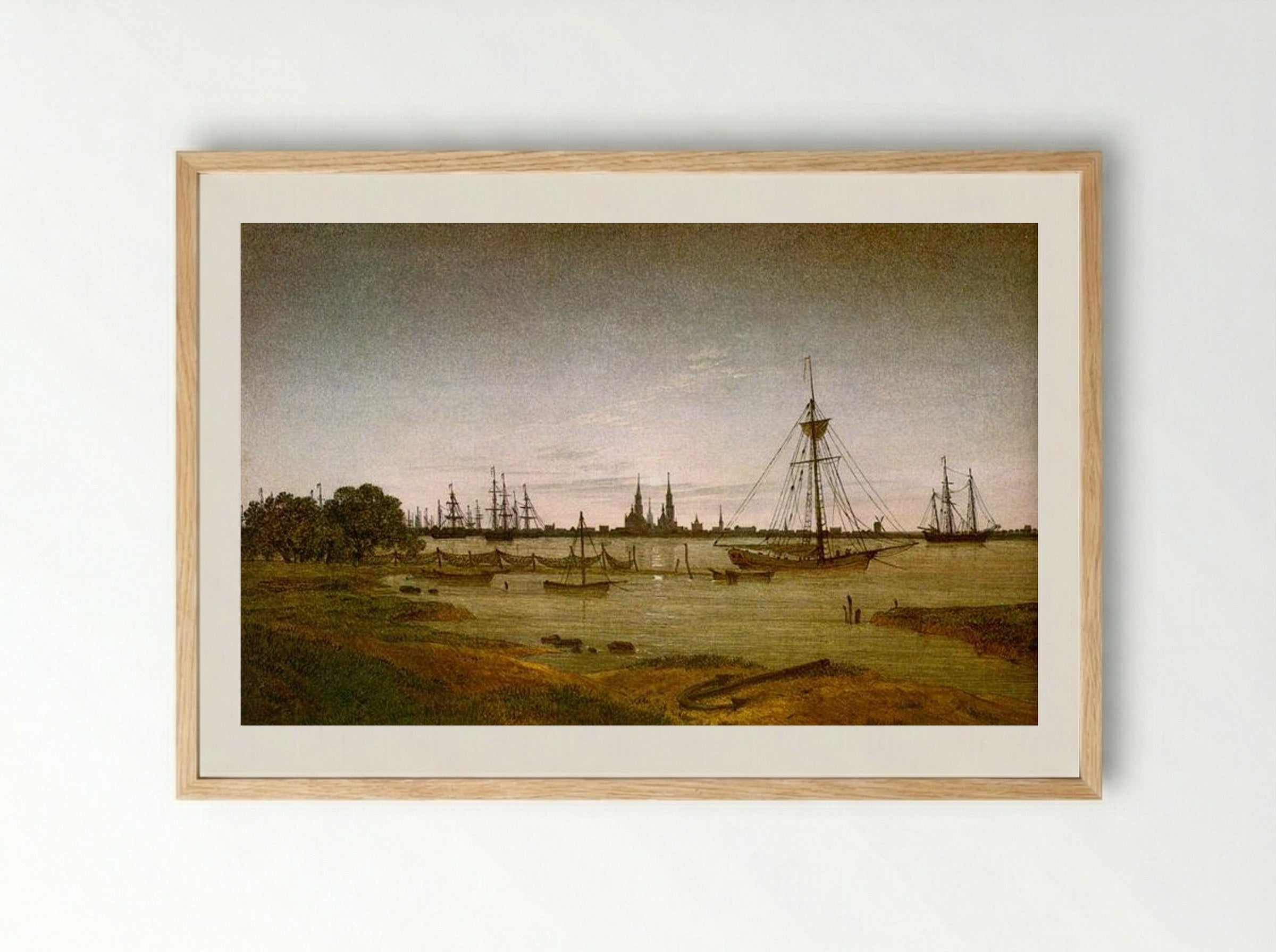 Port by Moonlight - Caspar David Friedrich - Framed Print Wood