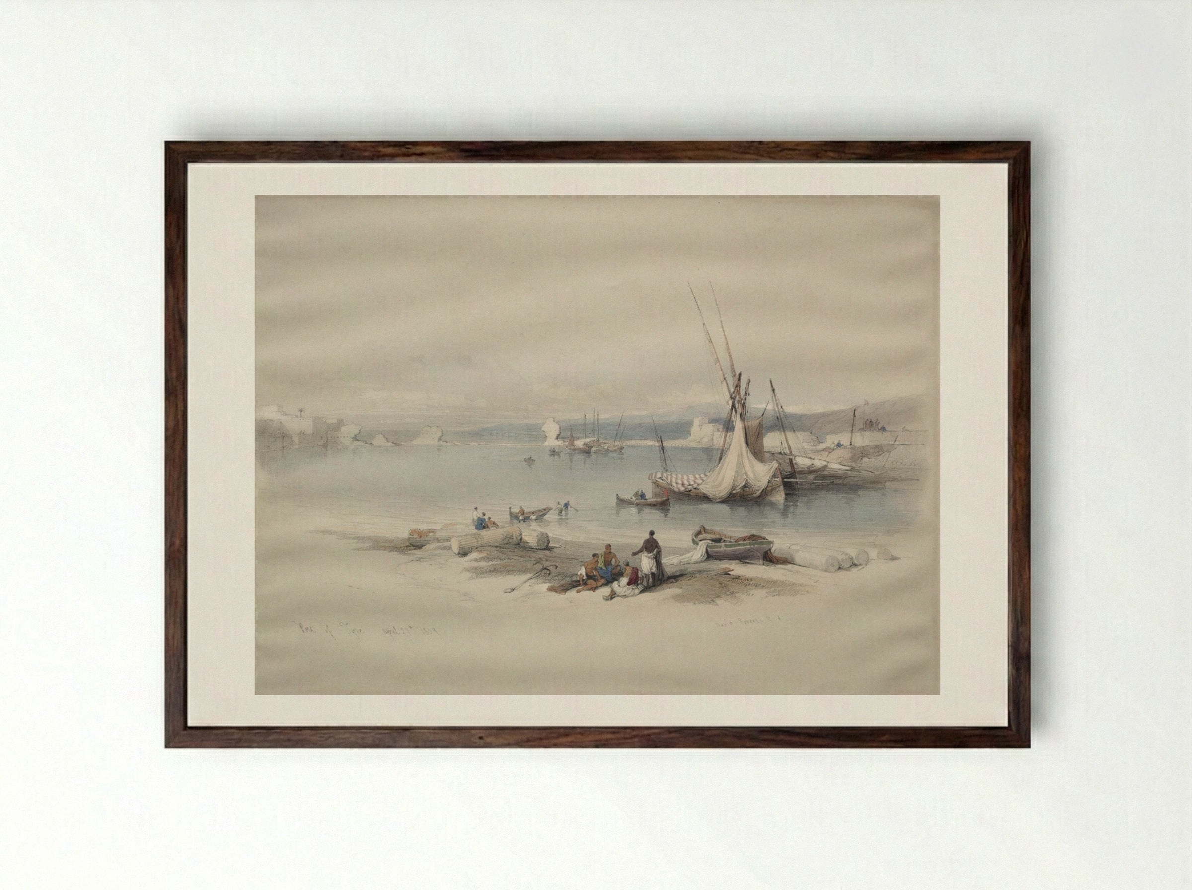 Port of Tyre - David Roberts - Framed Print Dark Wood