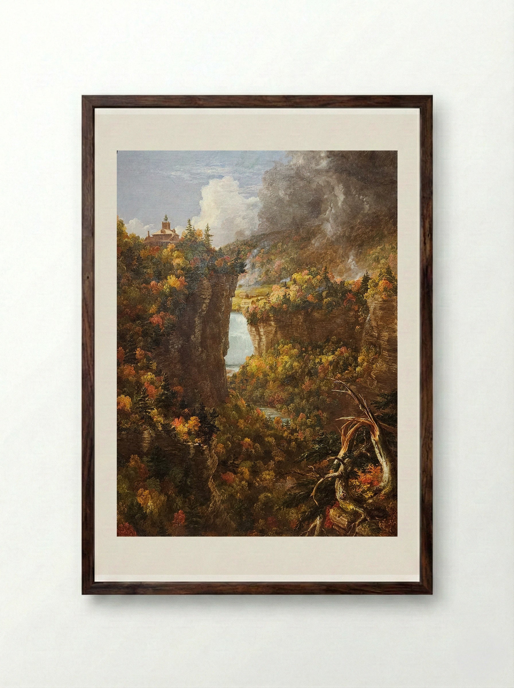 Portage Falls on the Genesee - Thomas Cole - Framed Print Dark Wood