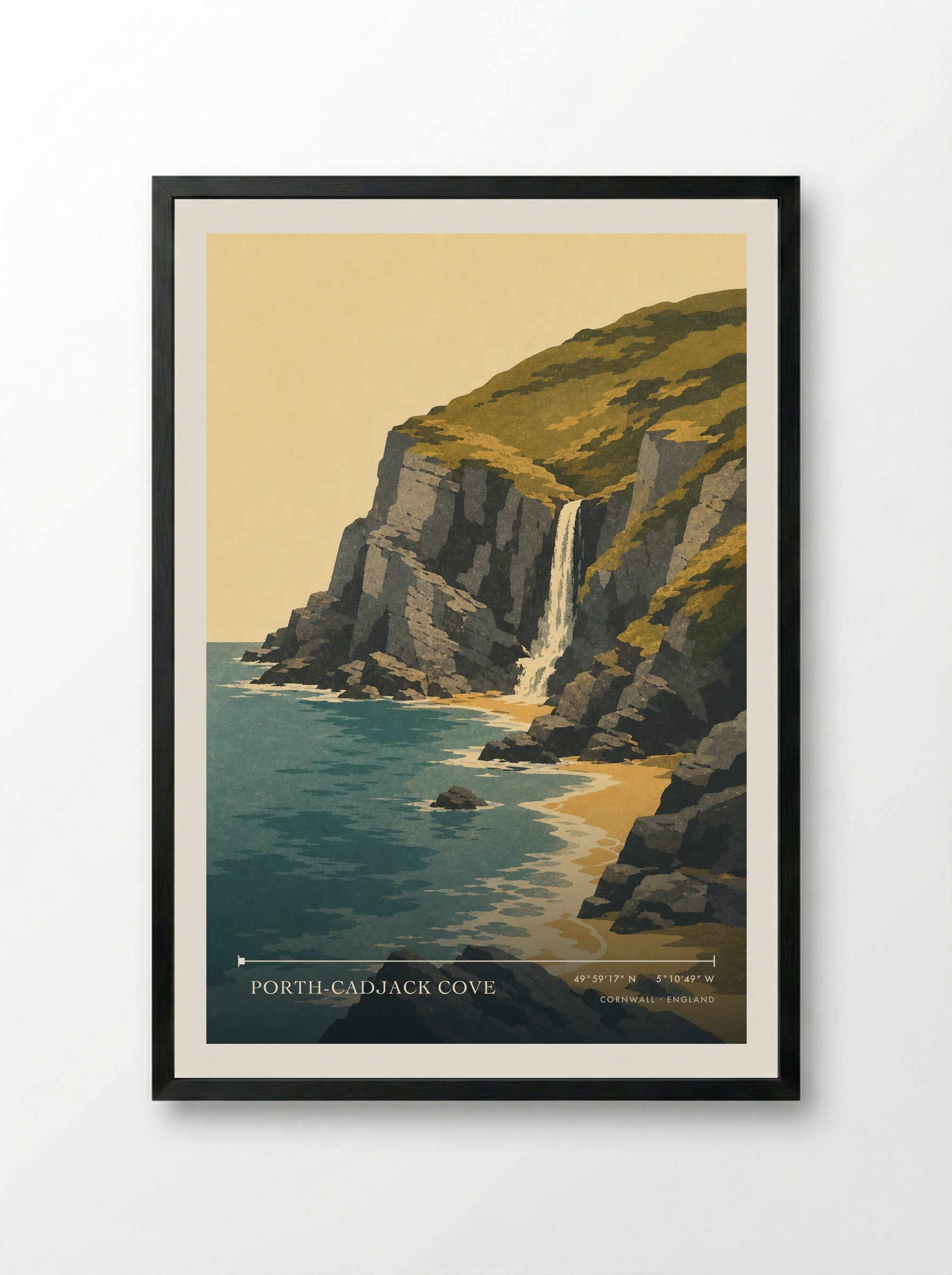 Porth-Cadjack Cove Cornwall England Travel Poster - Framed Print Black