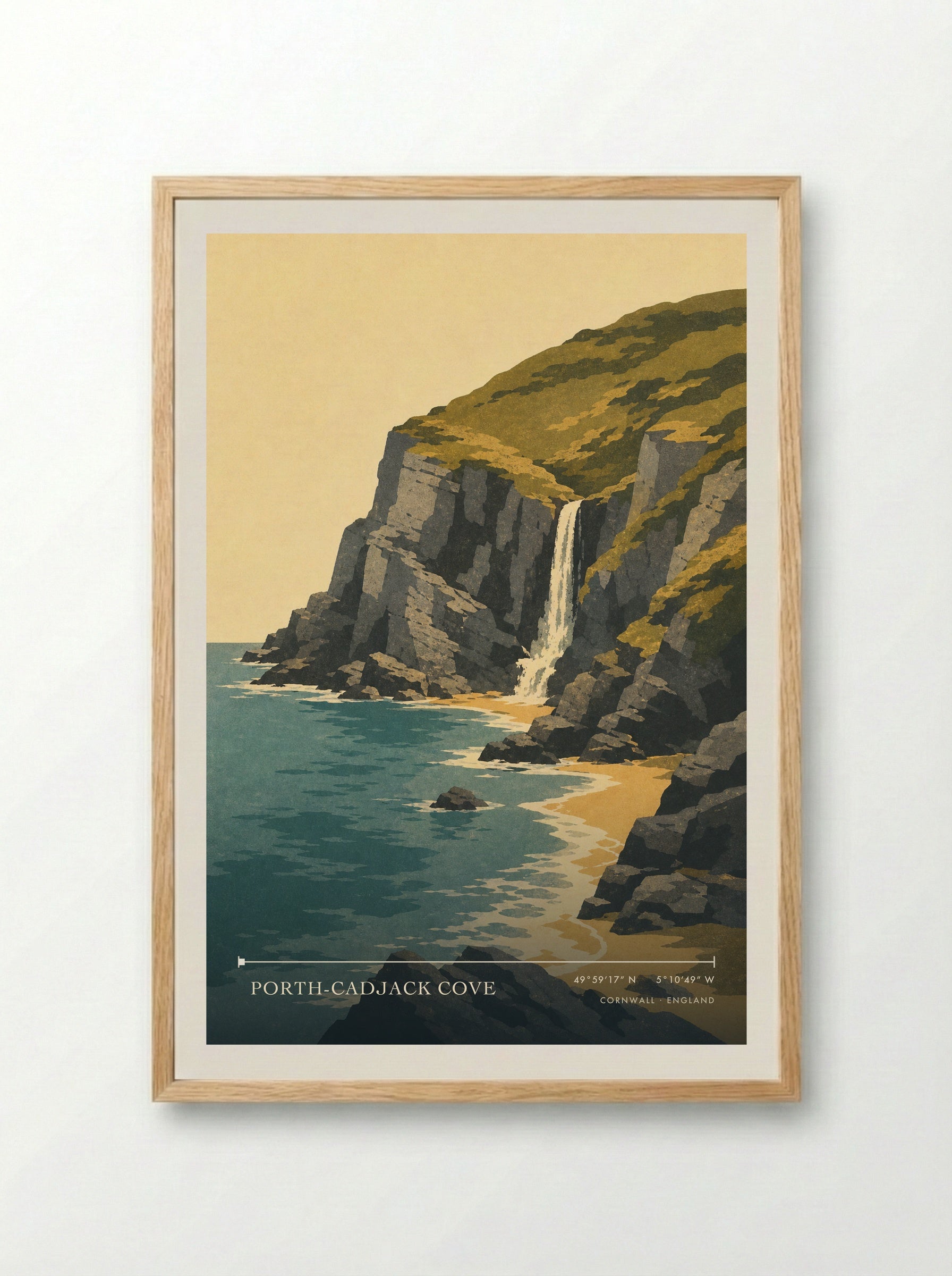 Porth-Cadjack Cove Cornwall England Travel Poster - Framed Print Wood