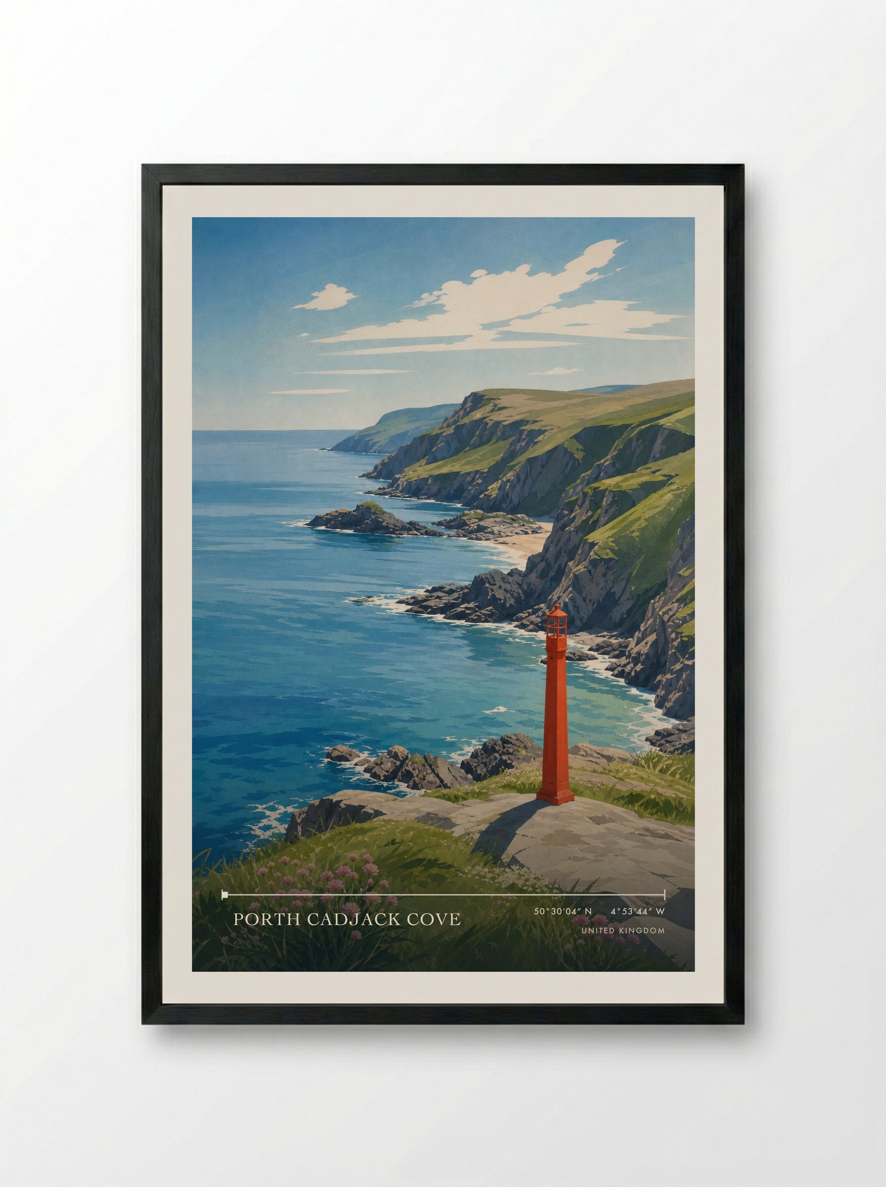 Porth Cadjack Cove United Kingdom Travel Poster - Framed Print Black