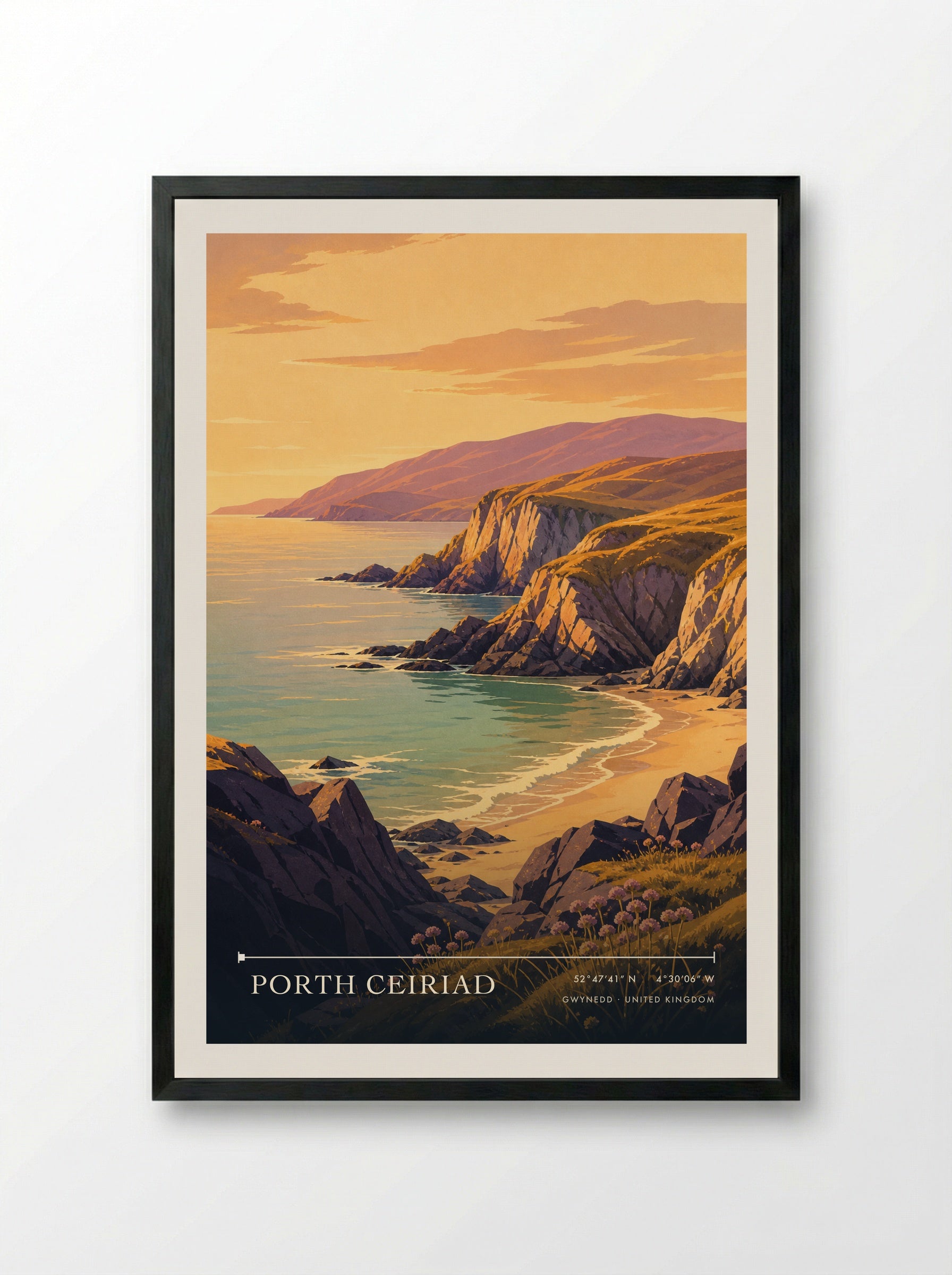 Porth Ceiriad Gwynedd United Kingdom Travel Poster - Framed Print Black