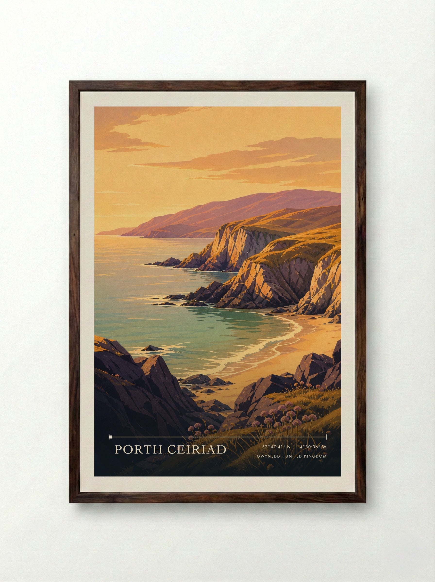 Porth Ceiriad Gwynedd United Kingdom Travel Poster - Framed Print Dark Wood