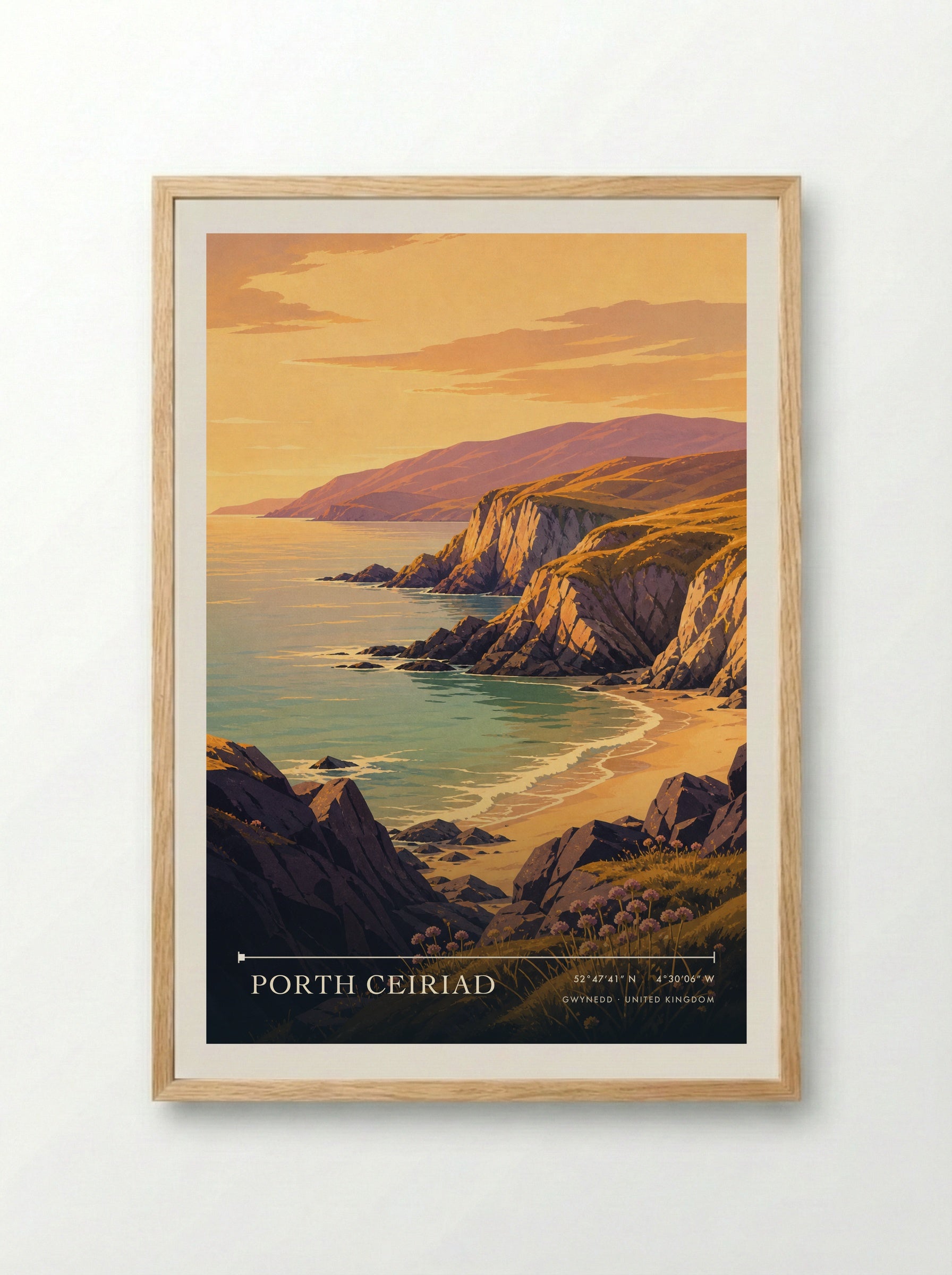 Porth Ceiriad Gwynedd United Kingdom Travel Poster - Framed Print Wood