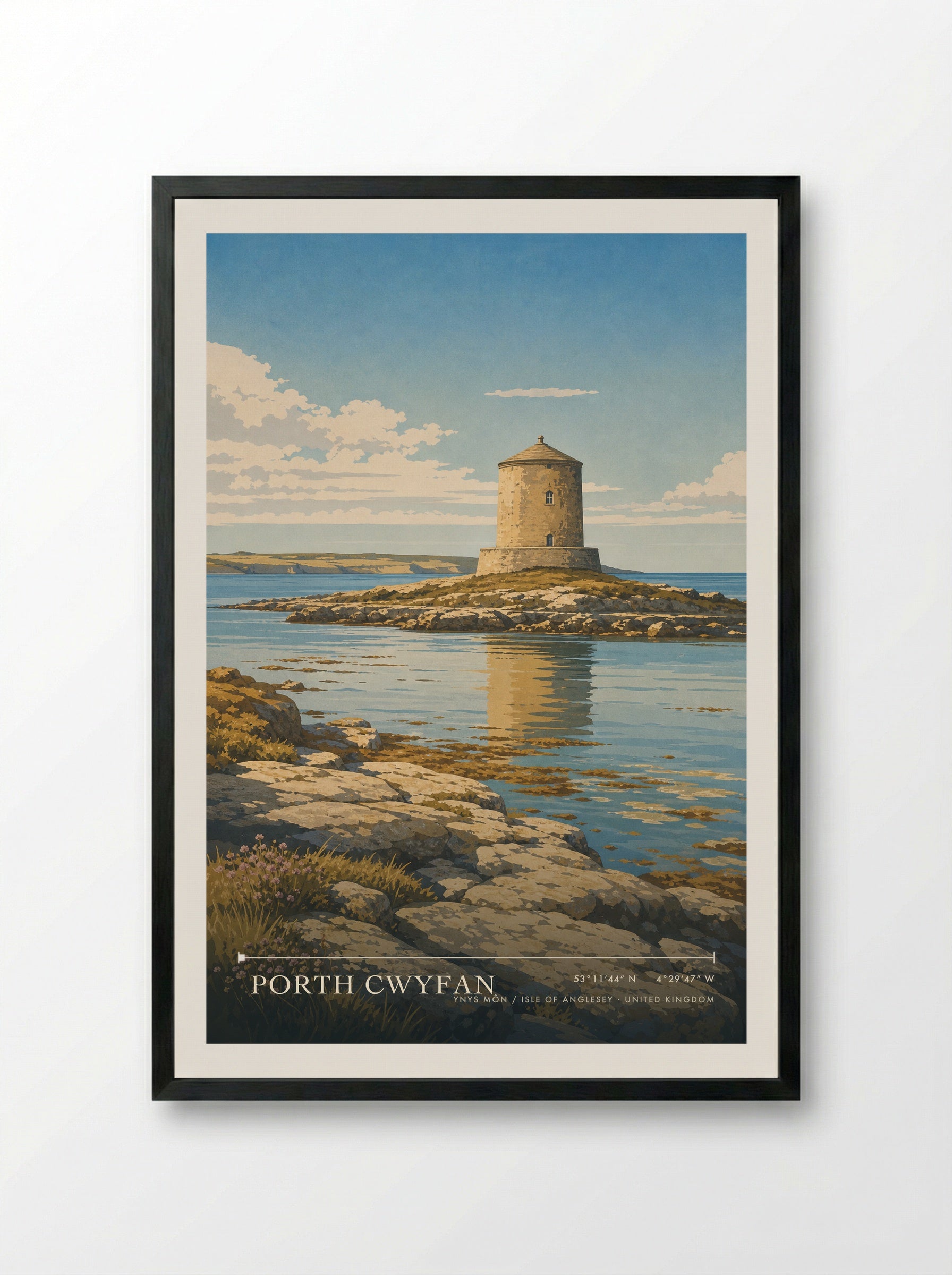 Porth Cwyfan Ynys Môn / Isle of Anglesey United Kingdom Travel Poster - Framed Print Black