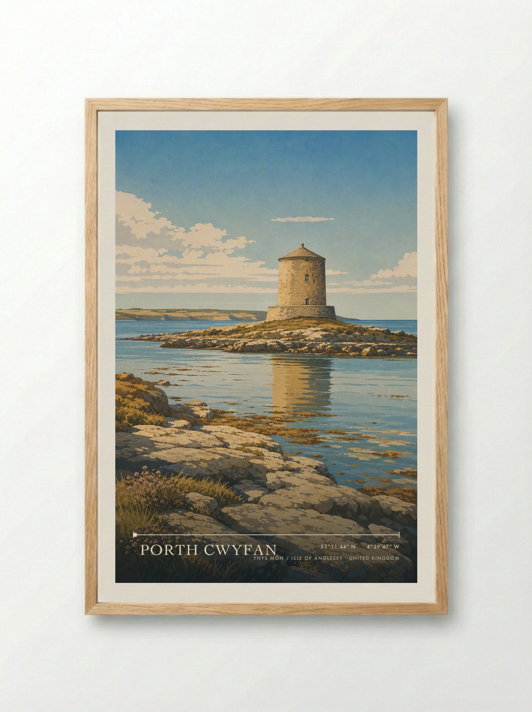 Porth Cwyfan Ynys Môn / Isle of Anglesey United Kingdom Travel Poster - Framed Print Wood