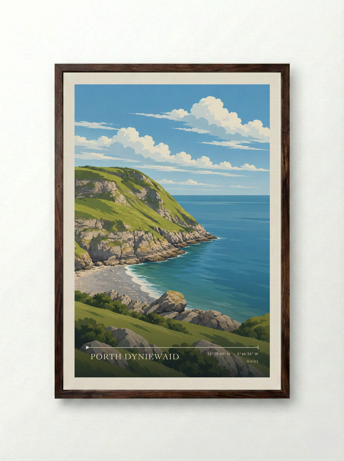 Porth Dyniewaid | Travel Poster - Framed Print Dark Wood