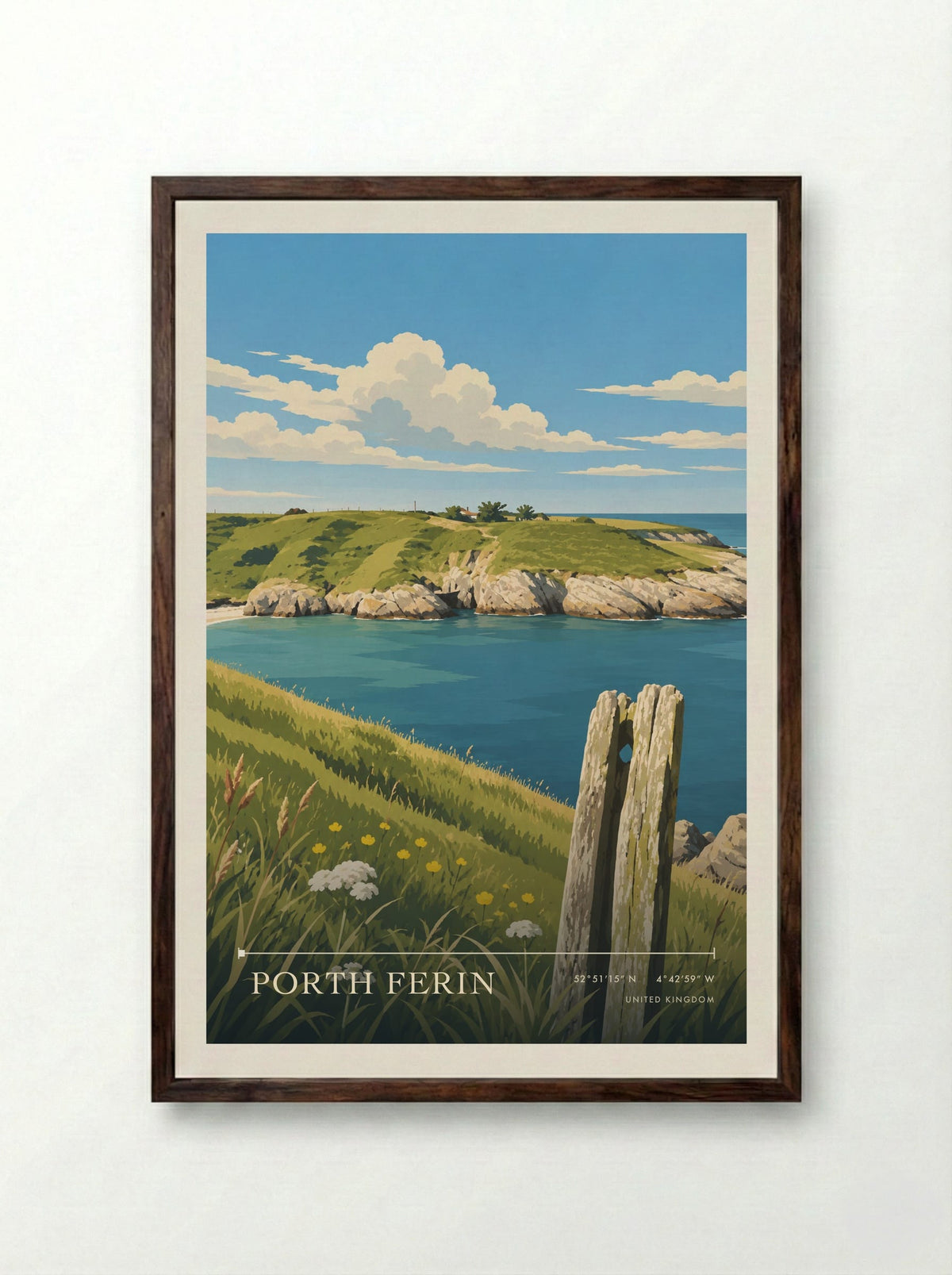 Porth Ferin | Travel Poster - Framed Print Dark Wood