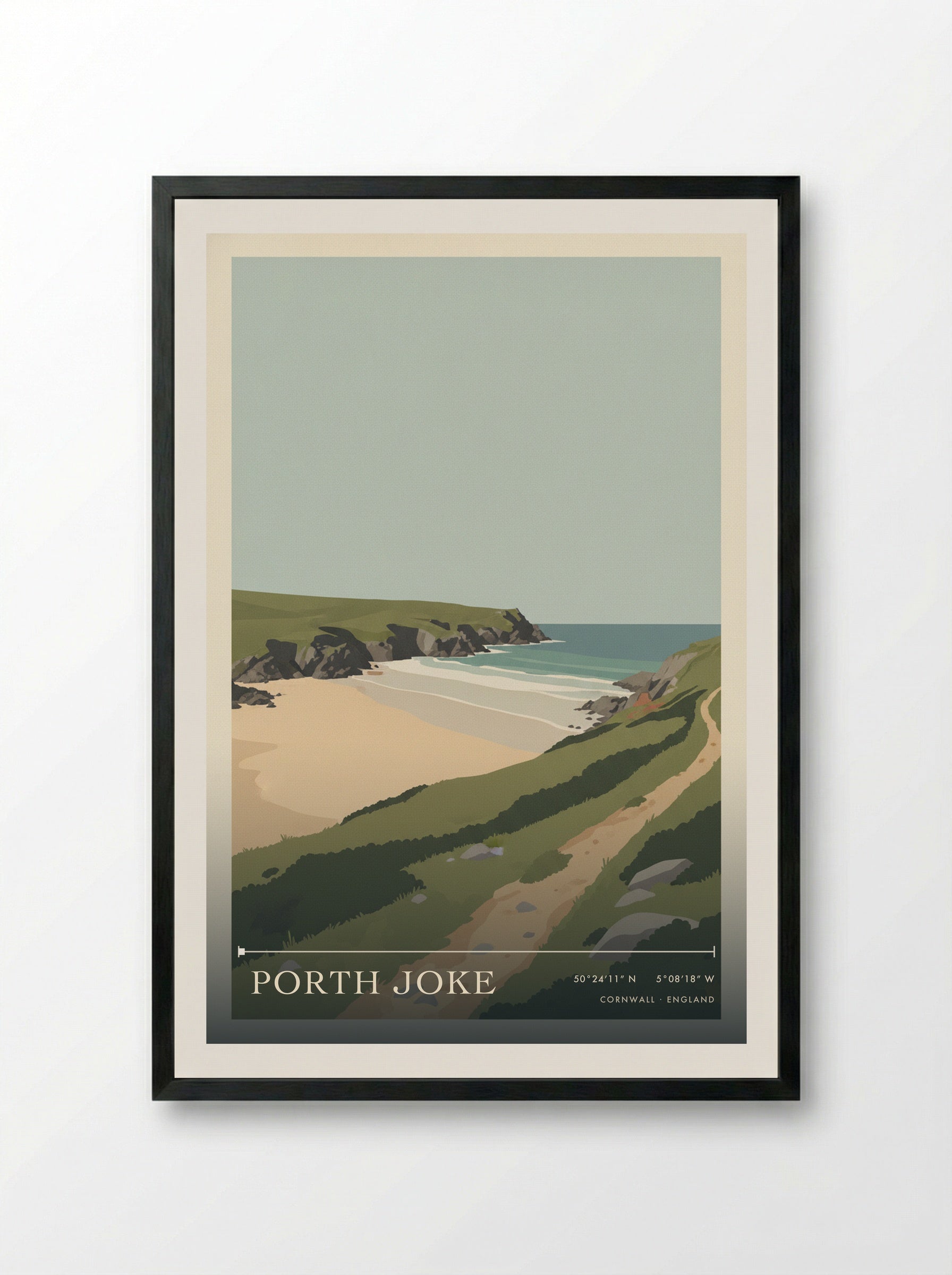 Porth Joke Cornwall England Travel Poster - Framed Print Black