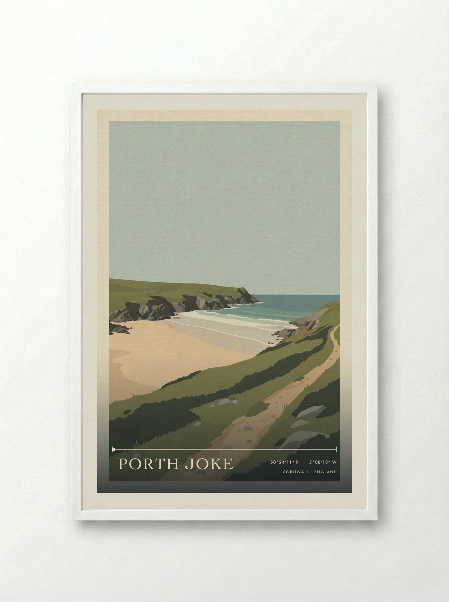 Porth Joke Cornwall England Travel Poster - Framed Print White