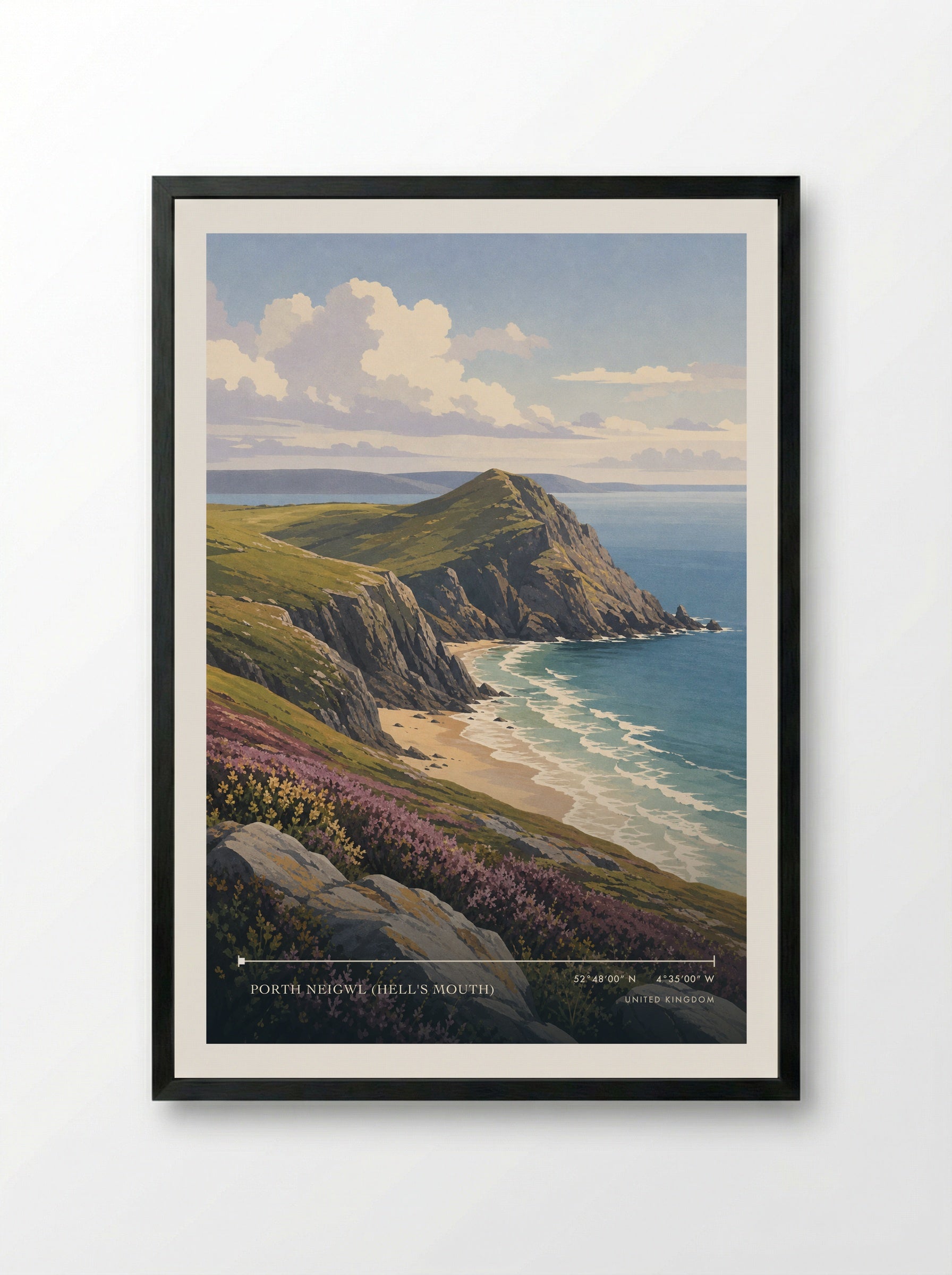 Porth Neigwl (Hell's Mouth) United Kingdom Travel Poster - Framed Print Black