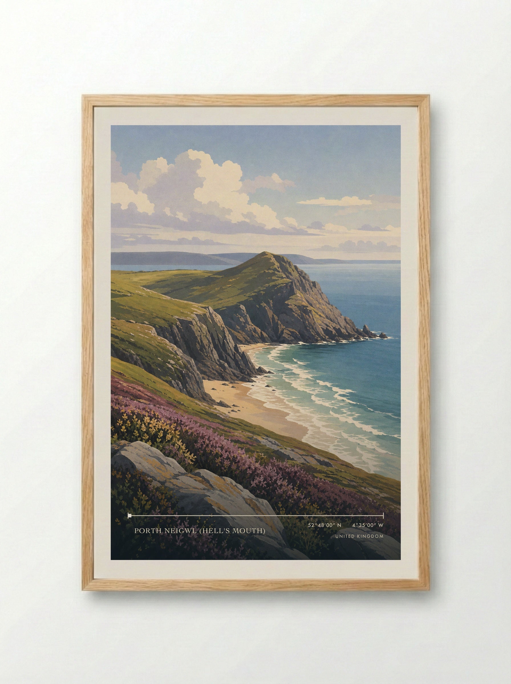 Porth Neigwl (Hell's Mouth) United Kingdom Travel Poster - Framed Print Wood