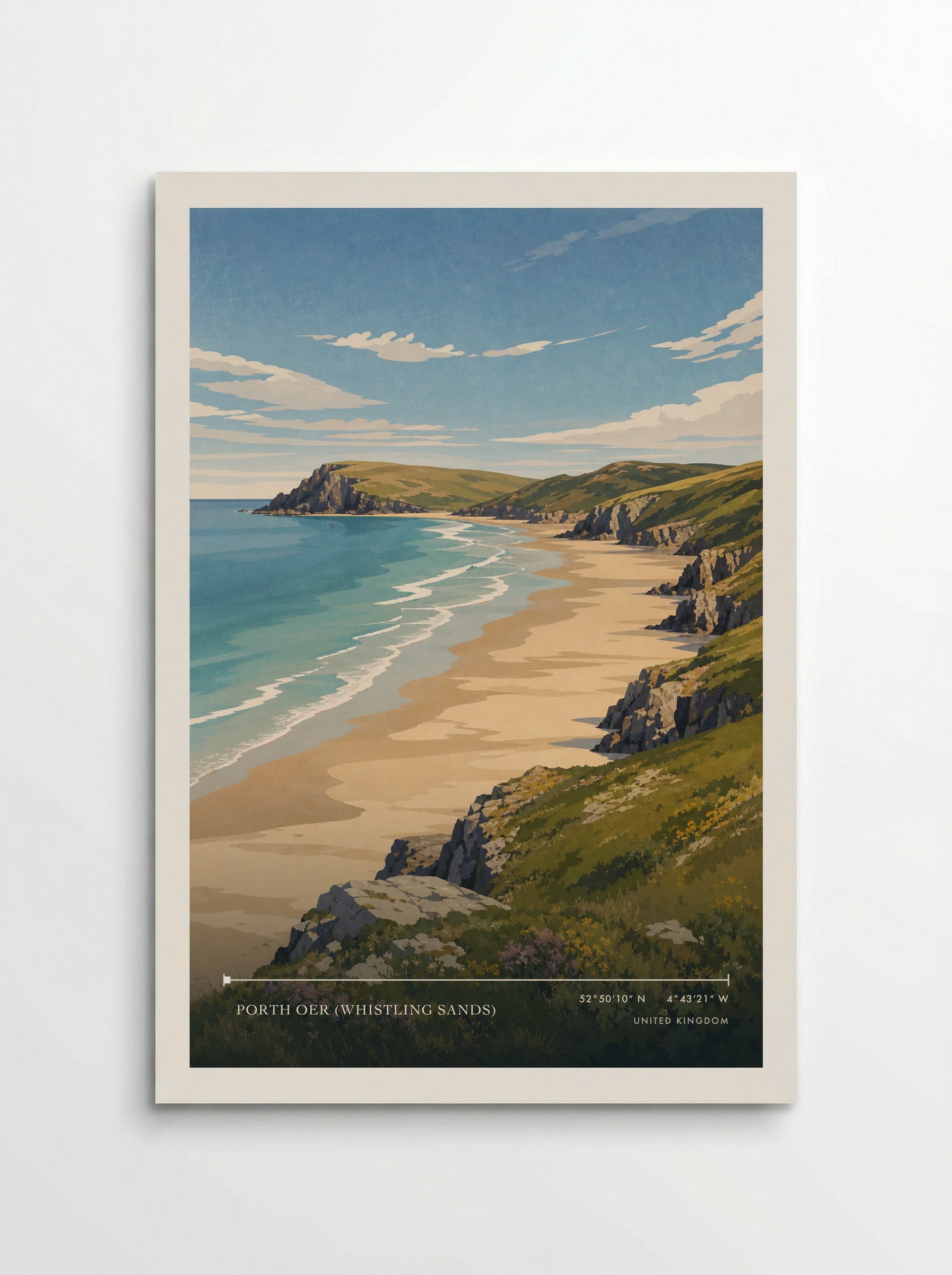 Porth Oer (Whistling Sands) United Kingdom Travel Poster - Poster