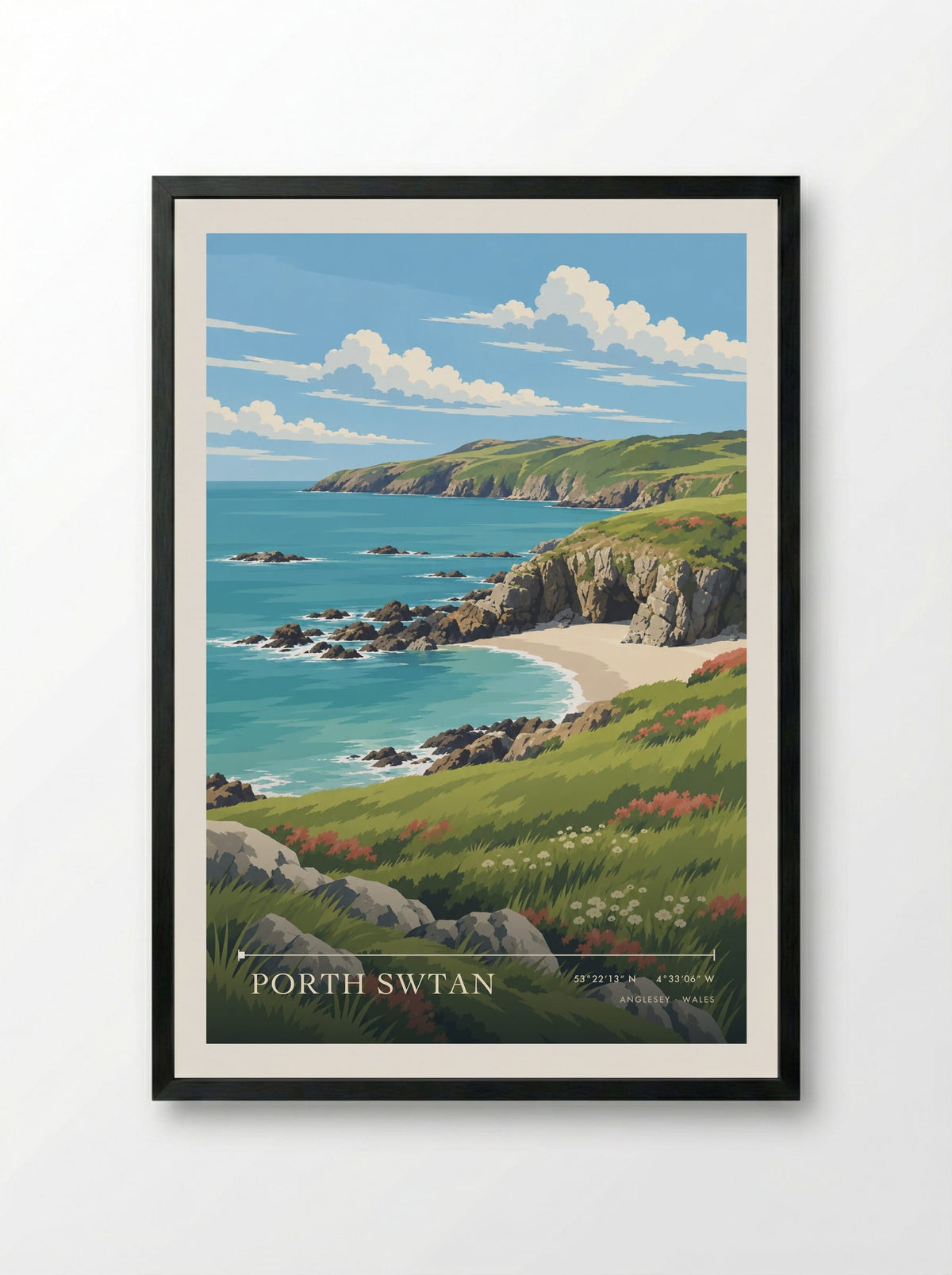 Porth Swtan, Anglesey | Travel Poster - Framed Print Black