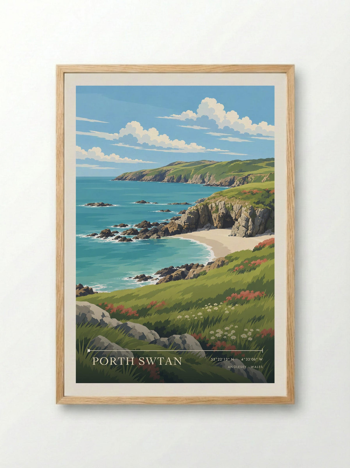 Porth Swtan, Anglesey | Travel Poster - Framed Print Wood
