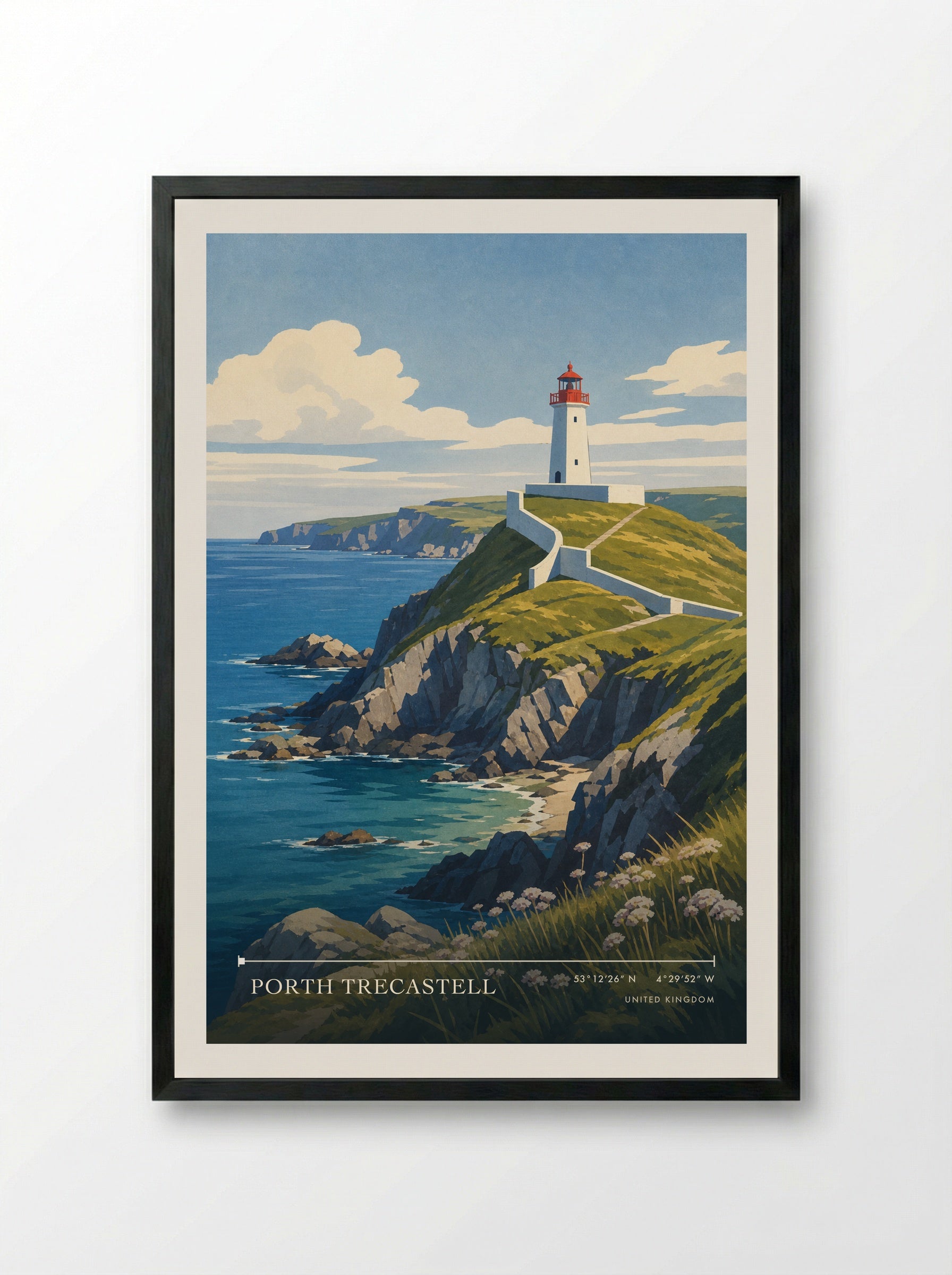 Porth Trecastell United Kingdom Travel Poster - Framed Print Black