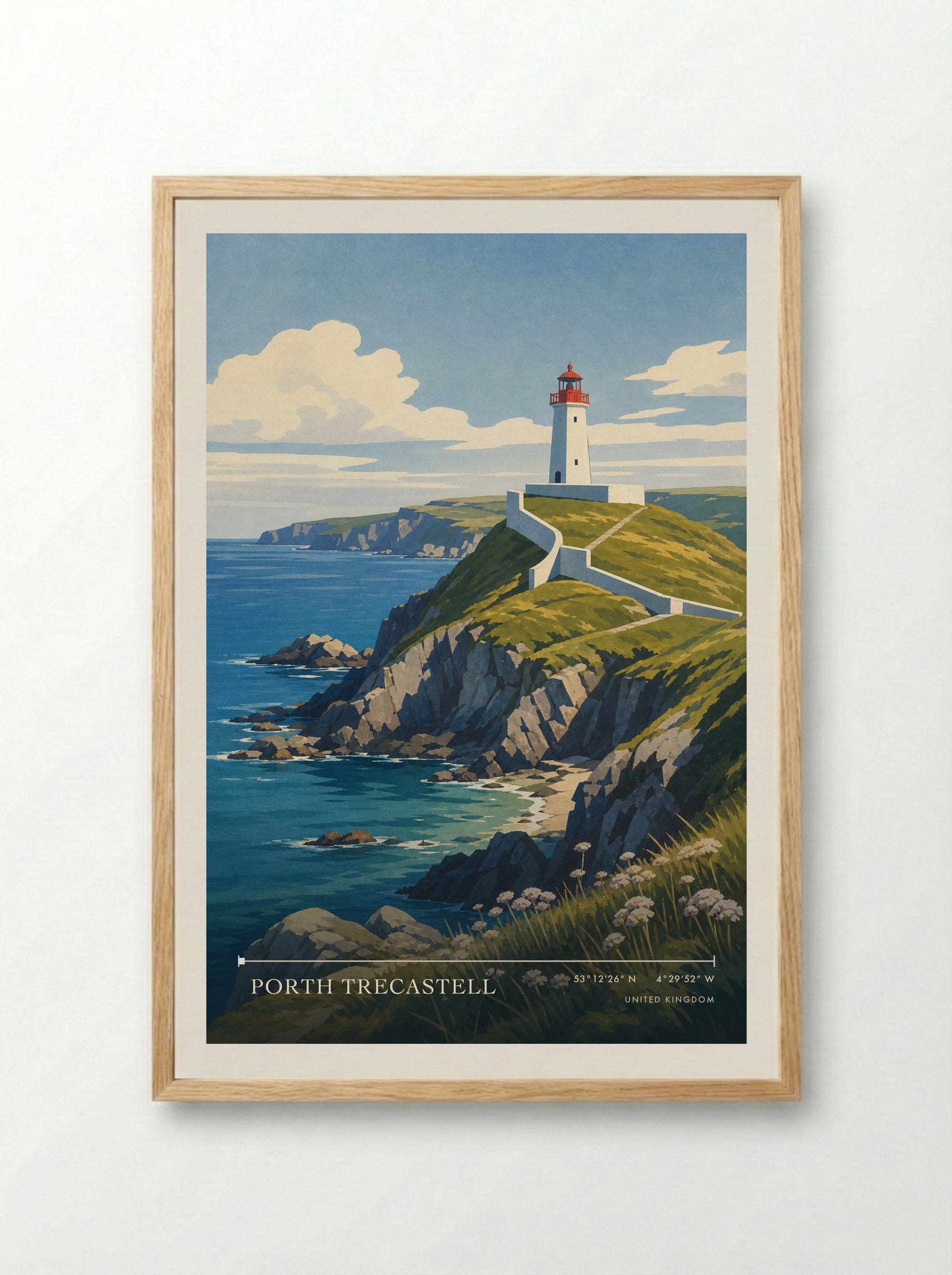Porth Trecastell United Kingdom Travel Poster - Framed Print Wood