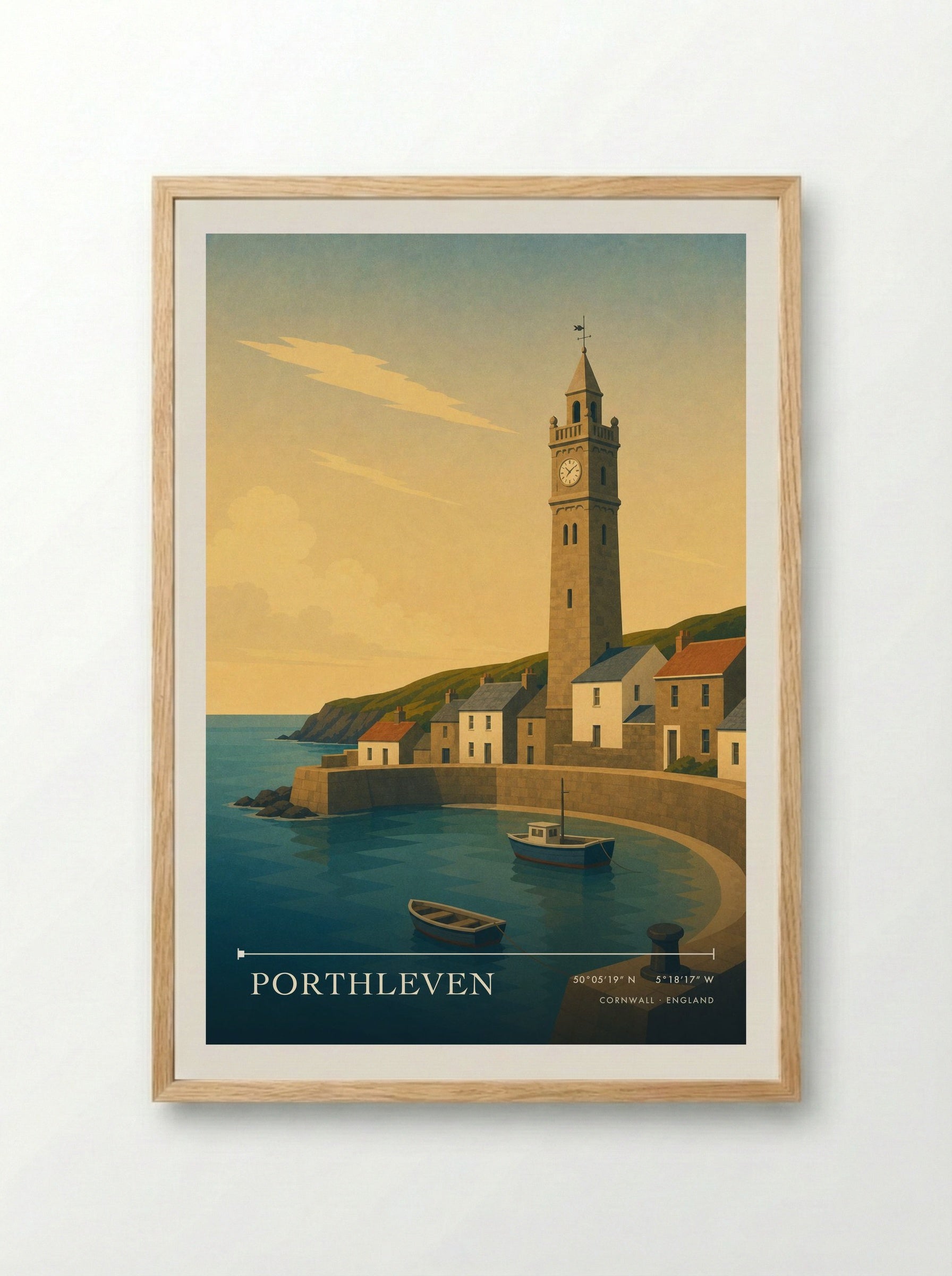 Porthleven Cornwall England Travel Poster - Framed Print Wood