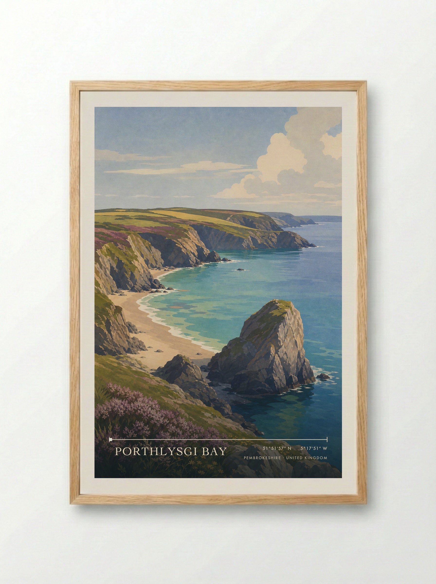 Porthlysgi Bay Pembrokeshire United Kingdom Travel Poster - Framed Print Wood
