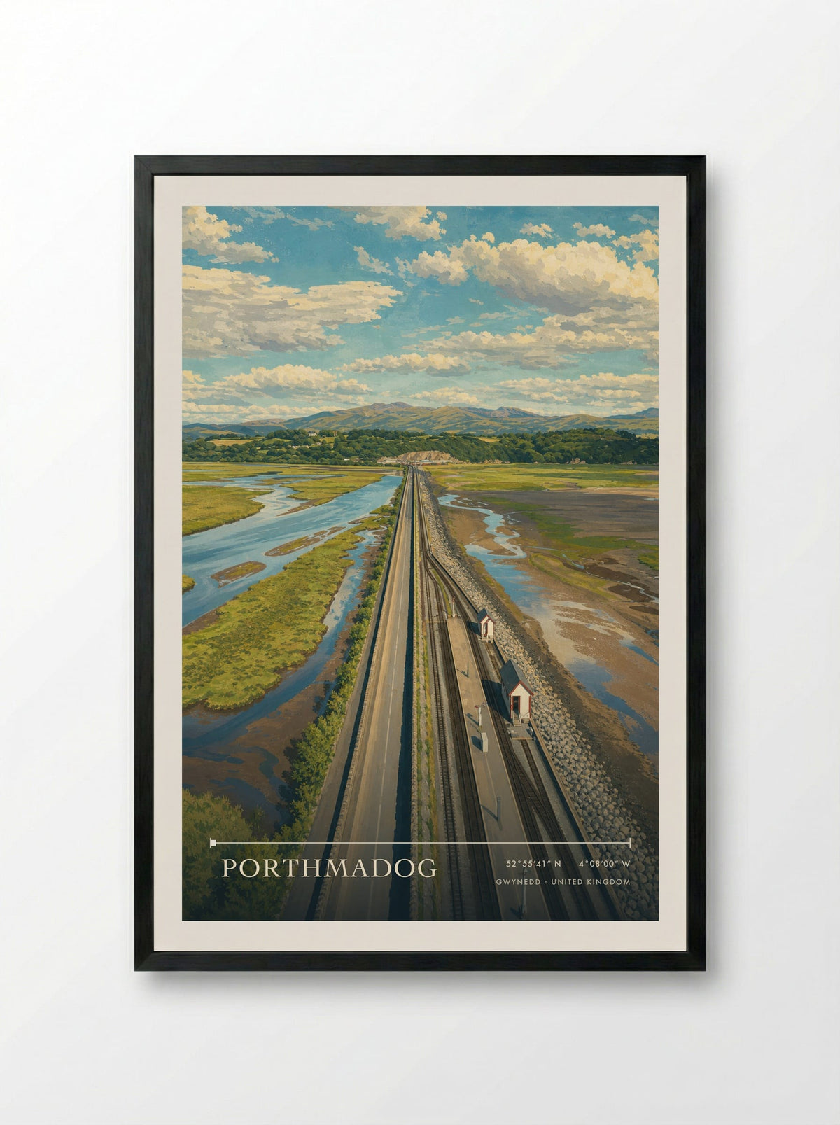Porthmadog Gwynedd United Kingdom Travel Poster - Framed Print Black