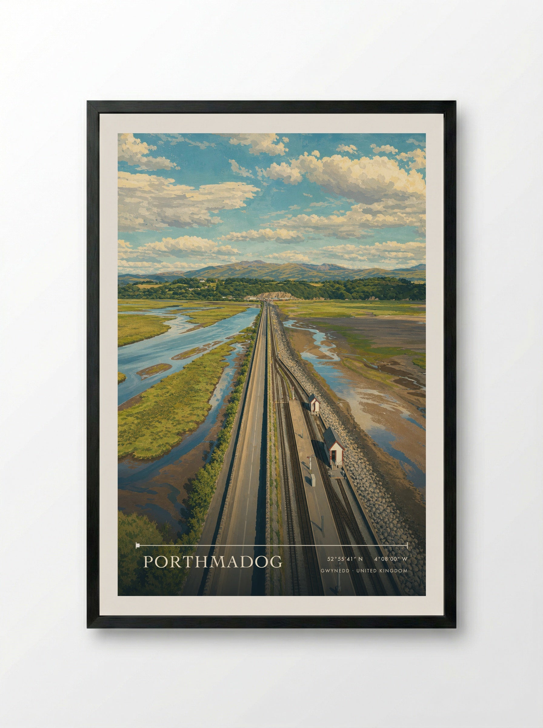 Porthmadog Gwynedd United Kingdom Travel Poster - Framed Print Black