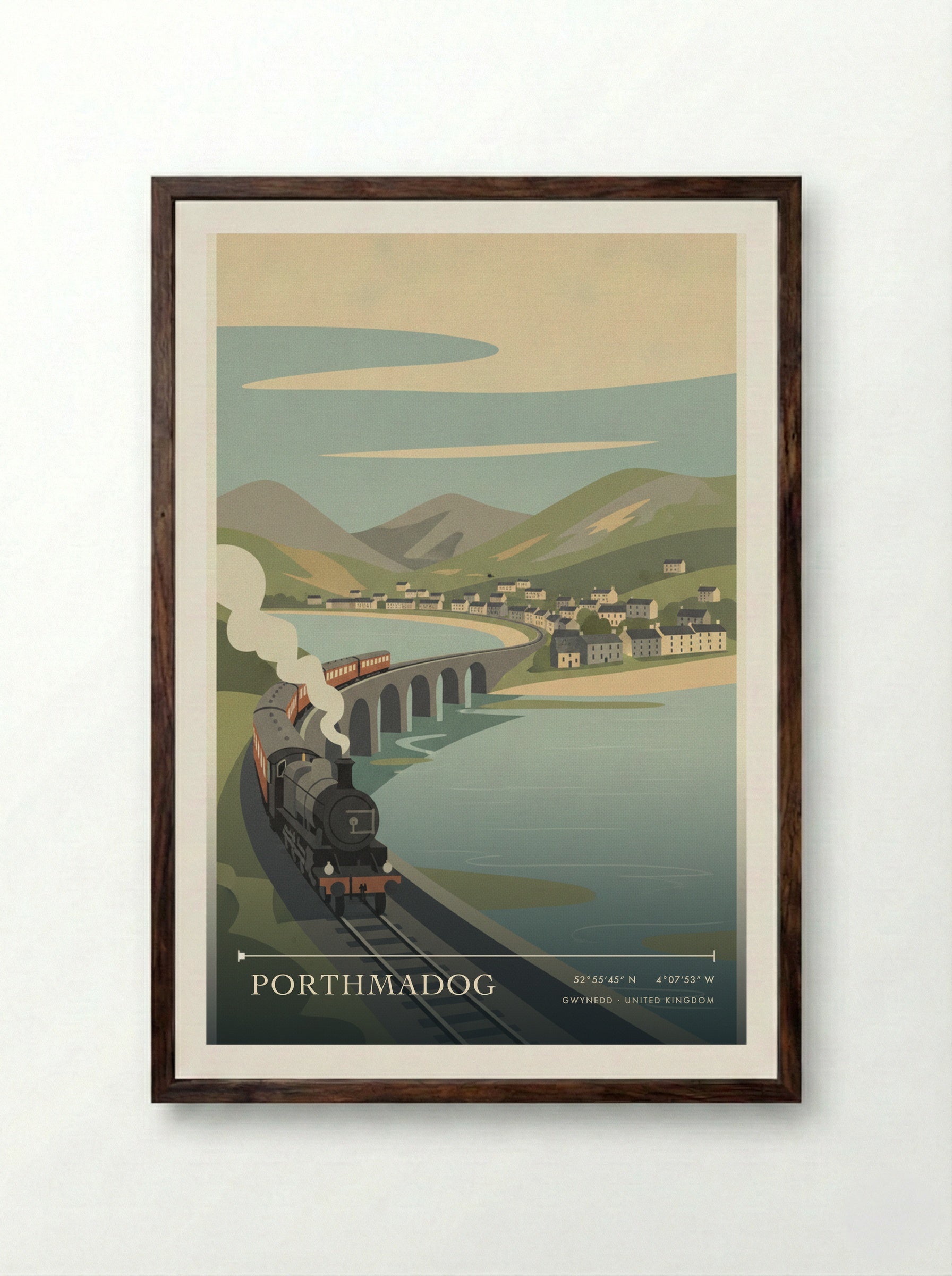 Porthmadog Gwynedd United Kingdom Travel Poster - Framed Print Dark Wood