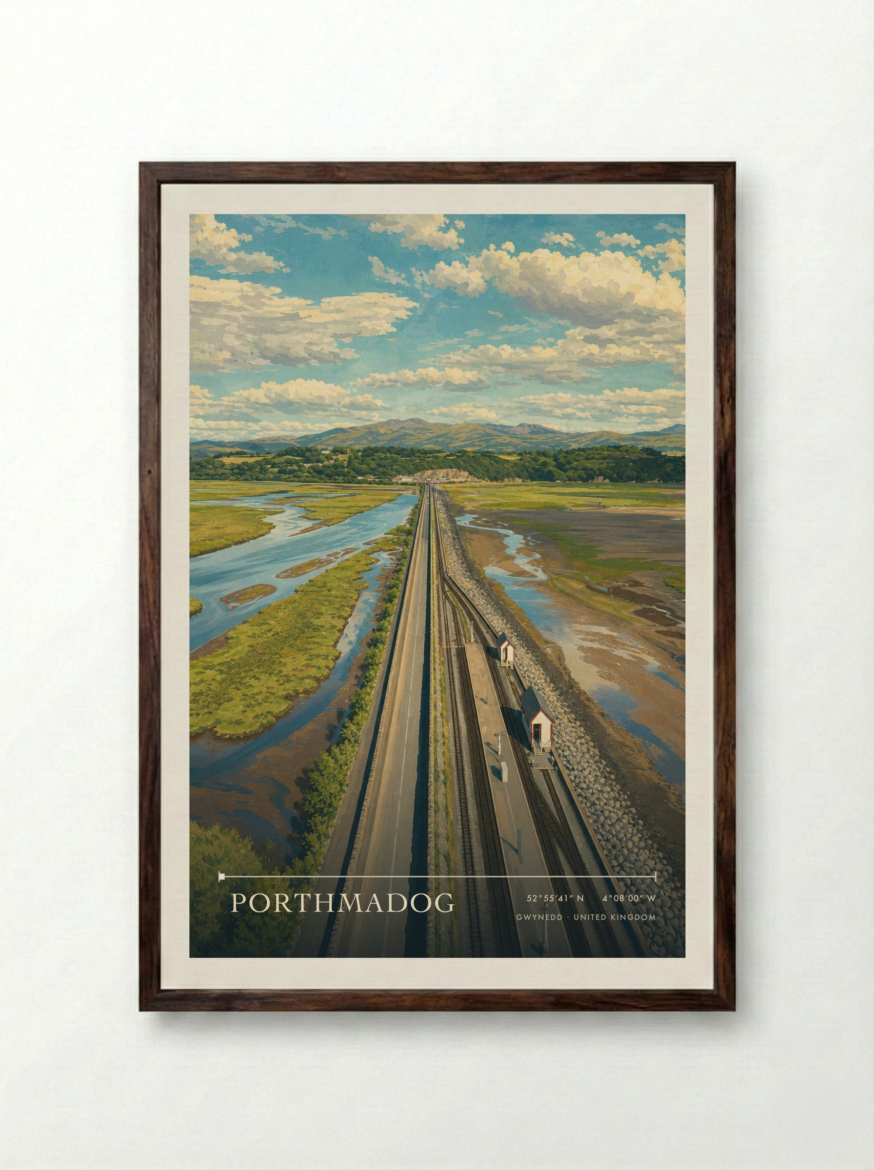 Porthmadog Gwynedd United Kingdom Travel Poster - Framed Print Dark Wood