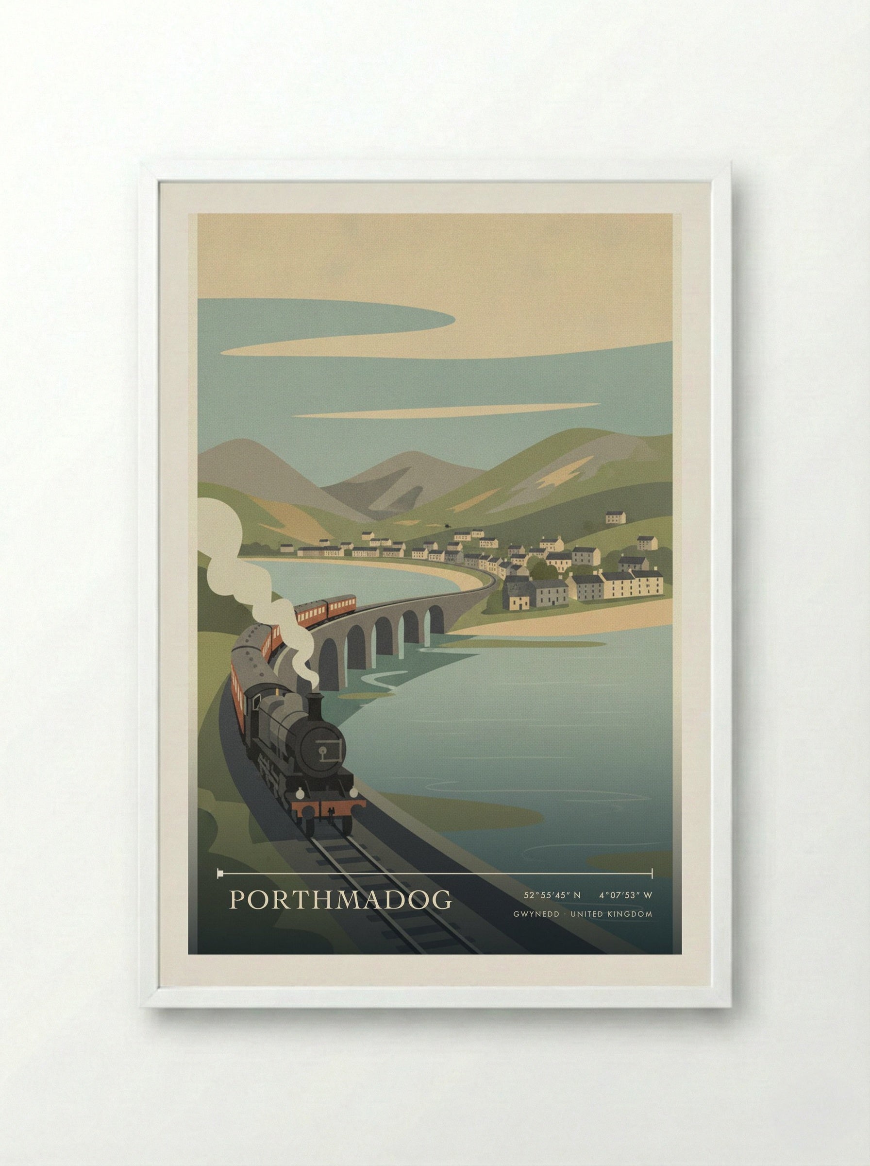 Porthmadog Gwynedd United Kingdom Travel Poster - Framed Print White