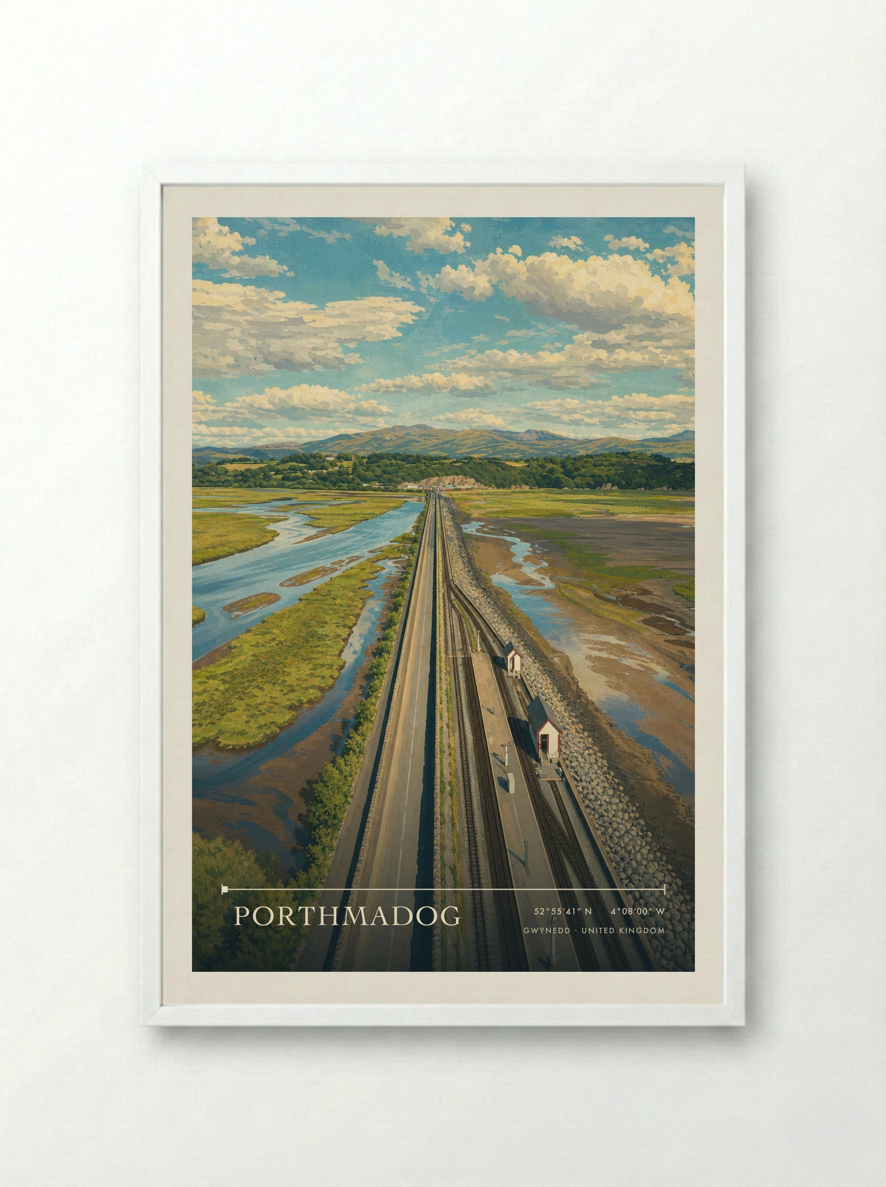 Porthmadog Gwynedd United Kingdom Travel Poster - Framed Print White