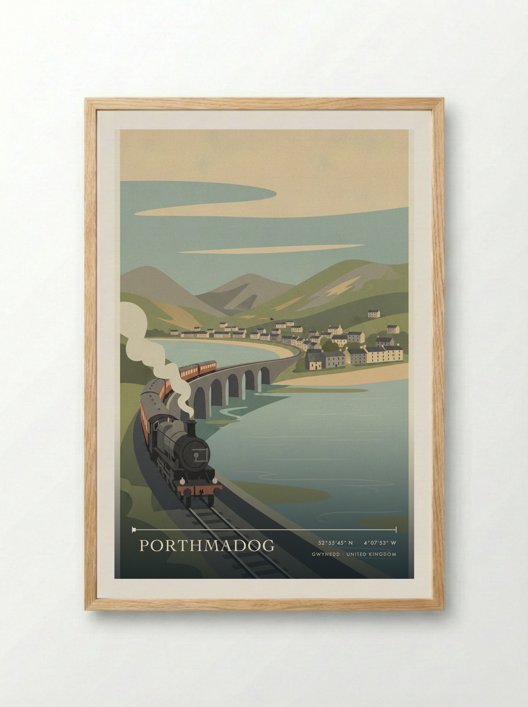 Porthmadog Gwynedd United Kingdom Travel Poster - Framed Print Wood