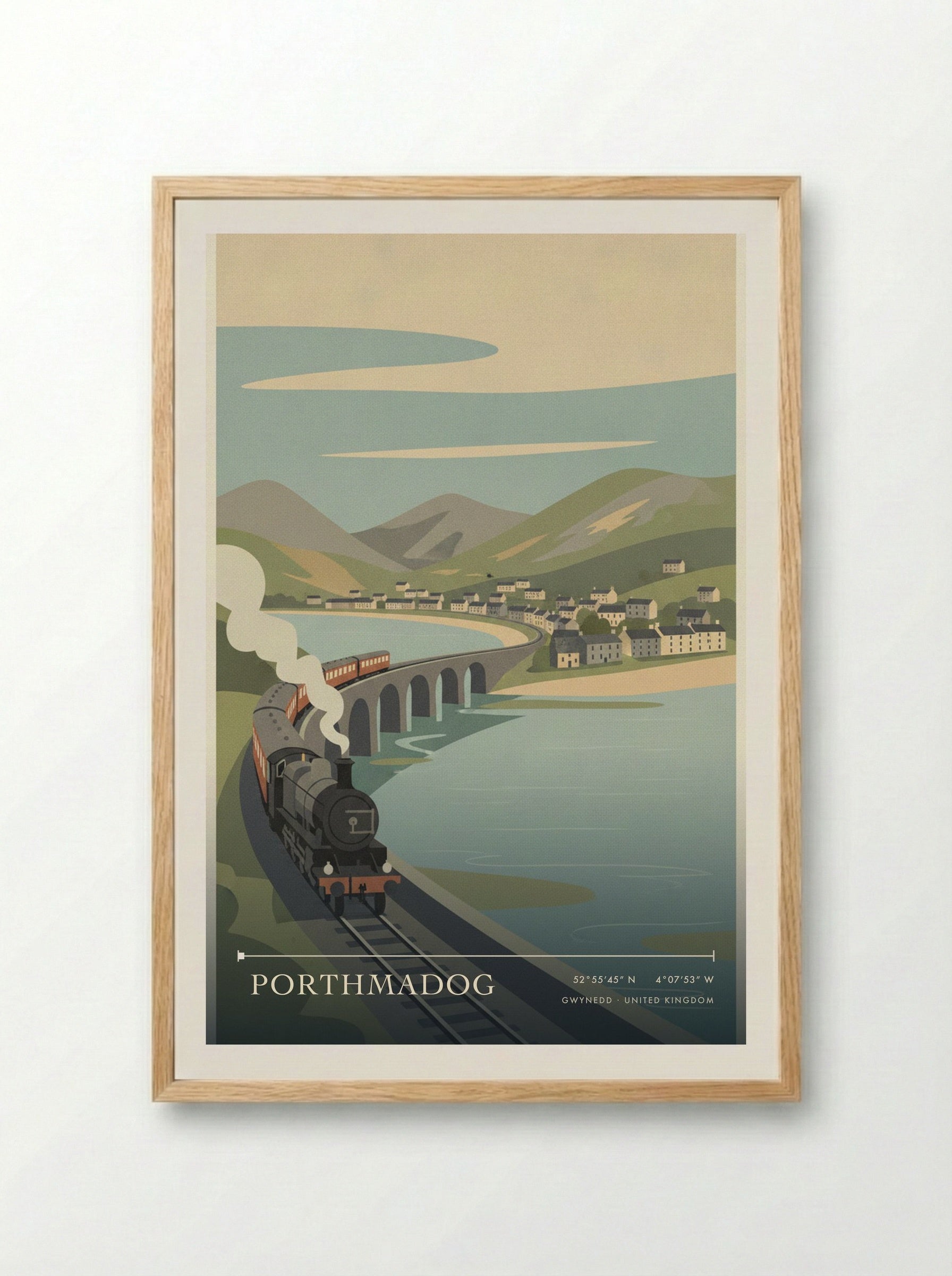 Porthmadog Gwynedd United Kingdom Travel Poster - Framed Print Wood