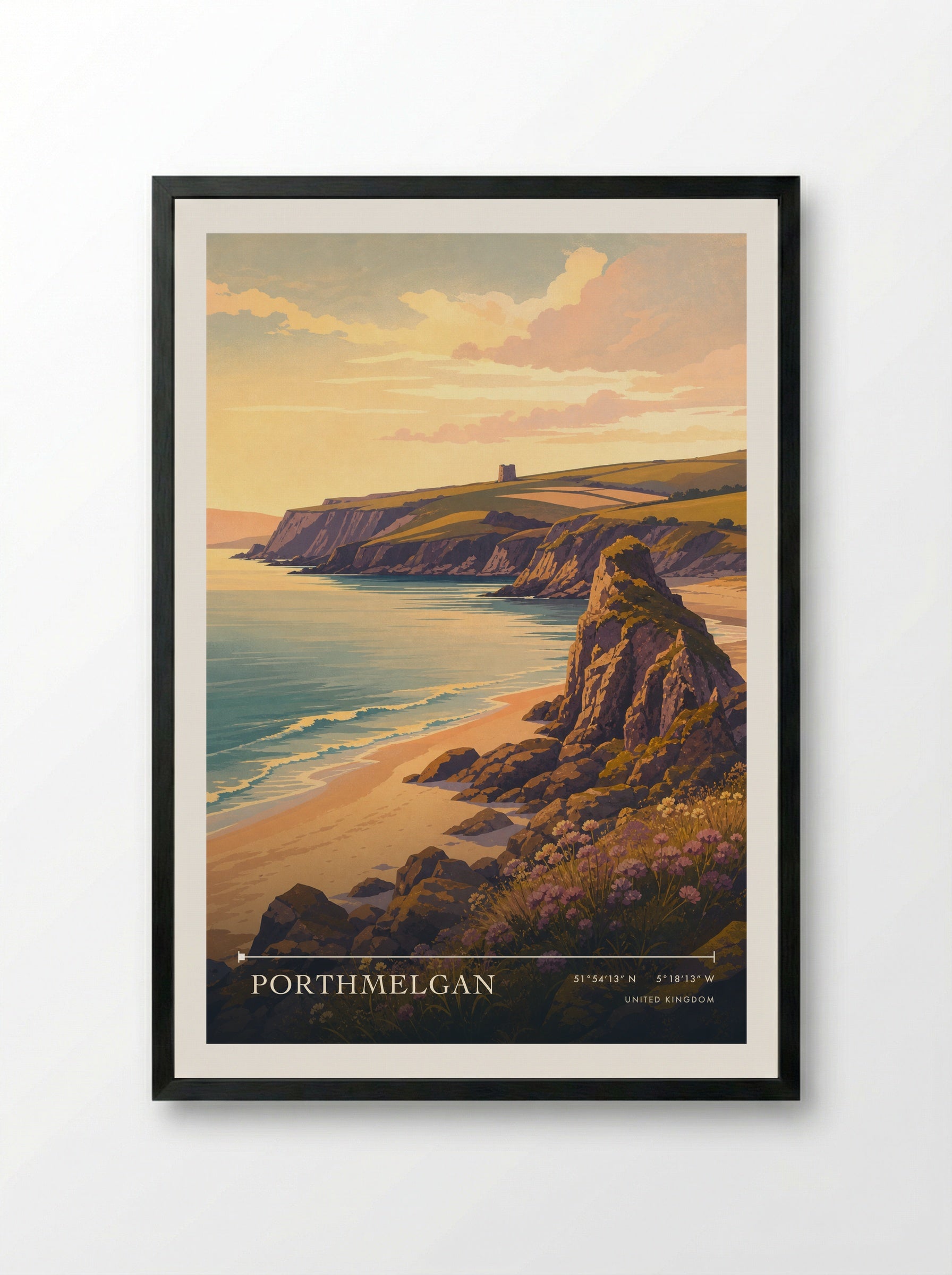 Porthmelgan United Kingdom Travel Poster - Framed Print Black