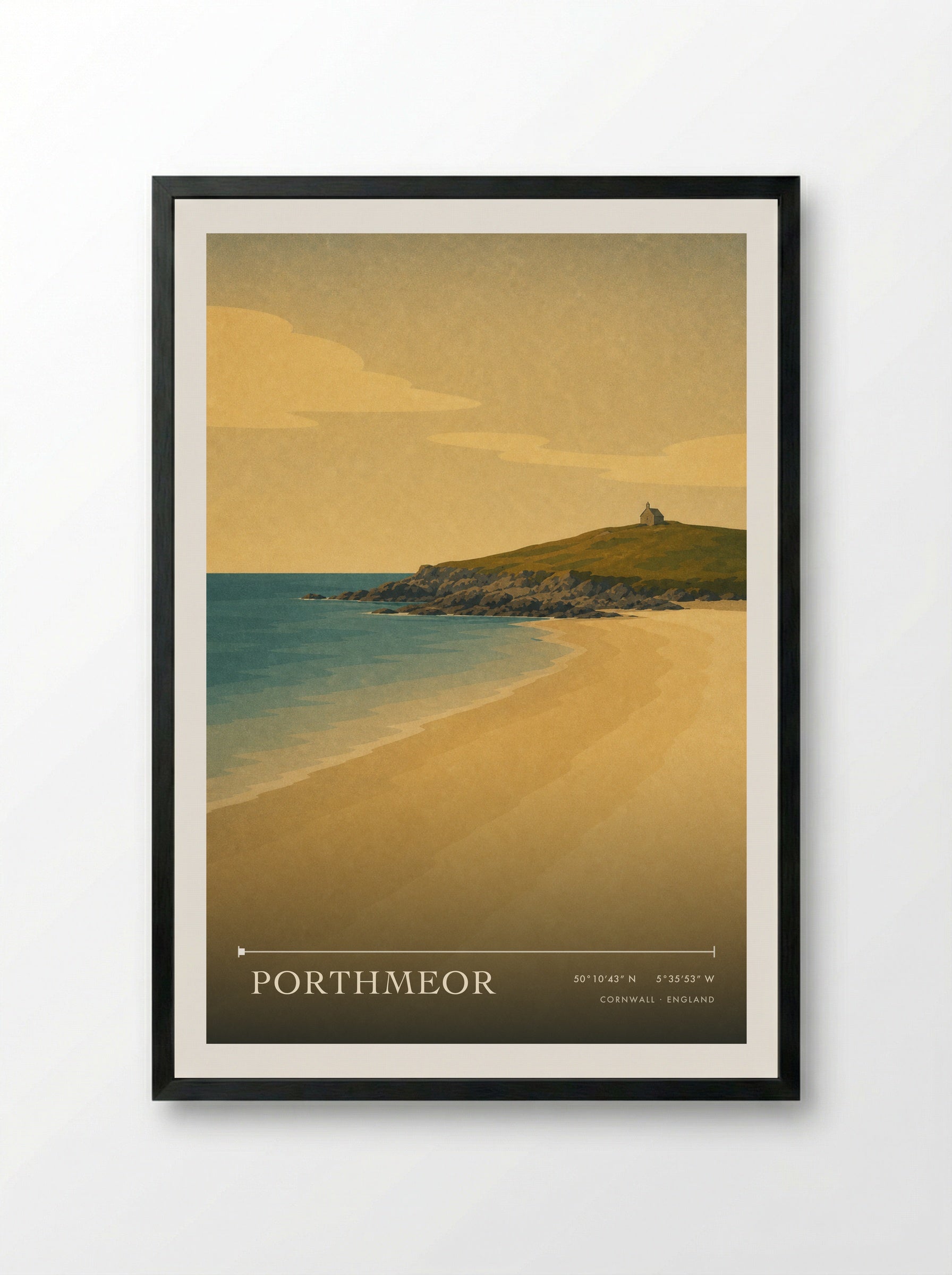 Porthmeor Cornwall England Travel Poster - Framed Print Black