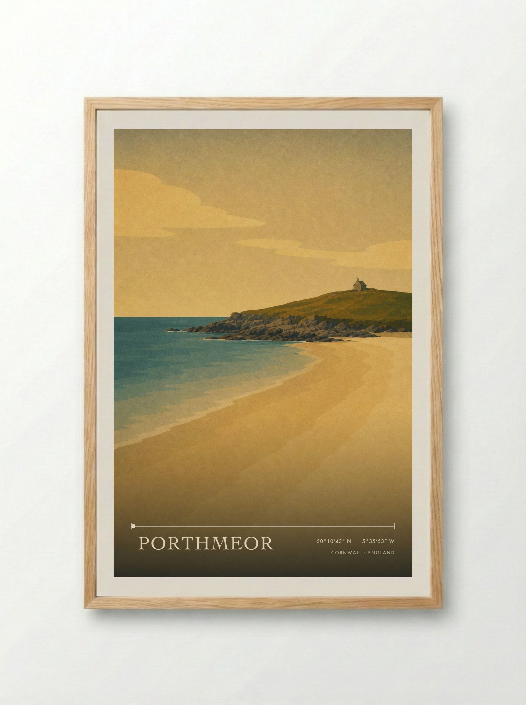 Porthmeor Cornwall England Travel Poster - Framed Print Wood