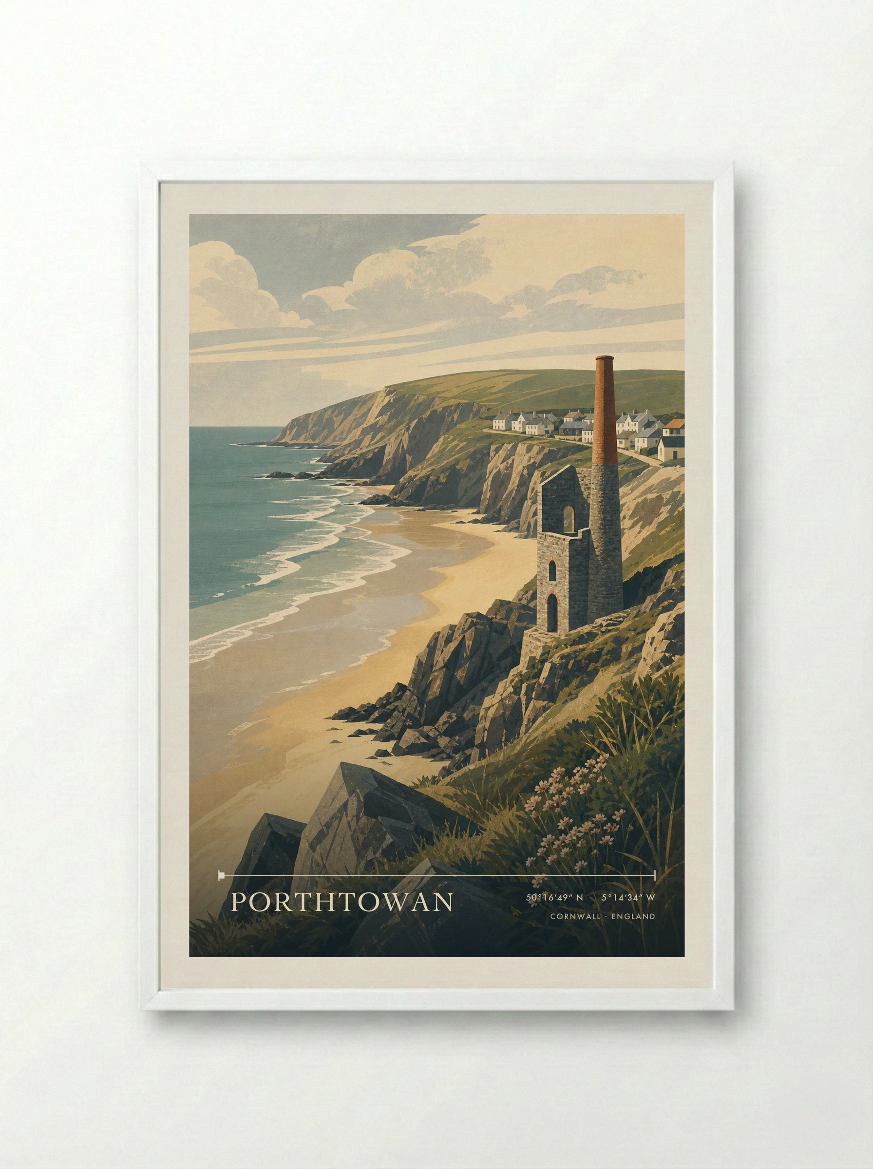 Porthtowan Cornwall England Travel Poster - Framed Print White