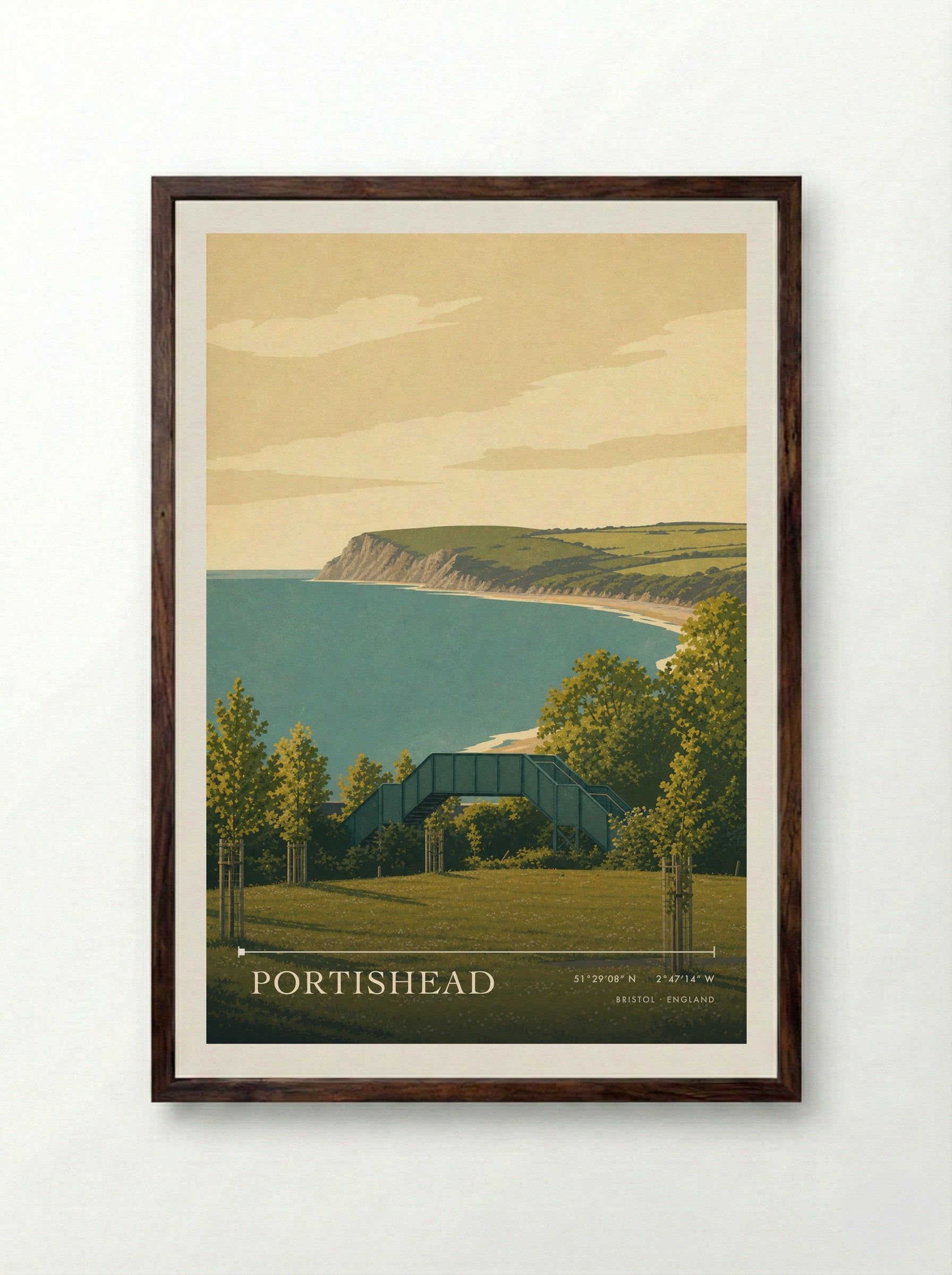 Portishead Bristol England Travel Poster - Framed Print Dark Wood