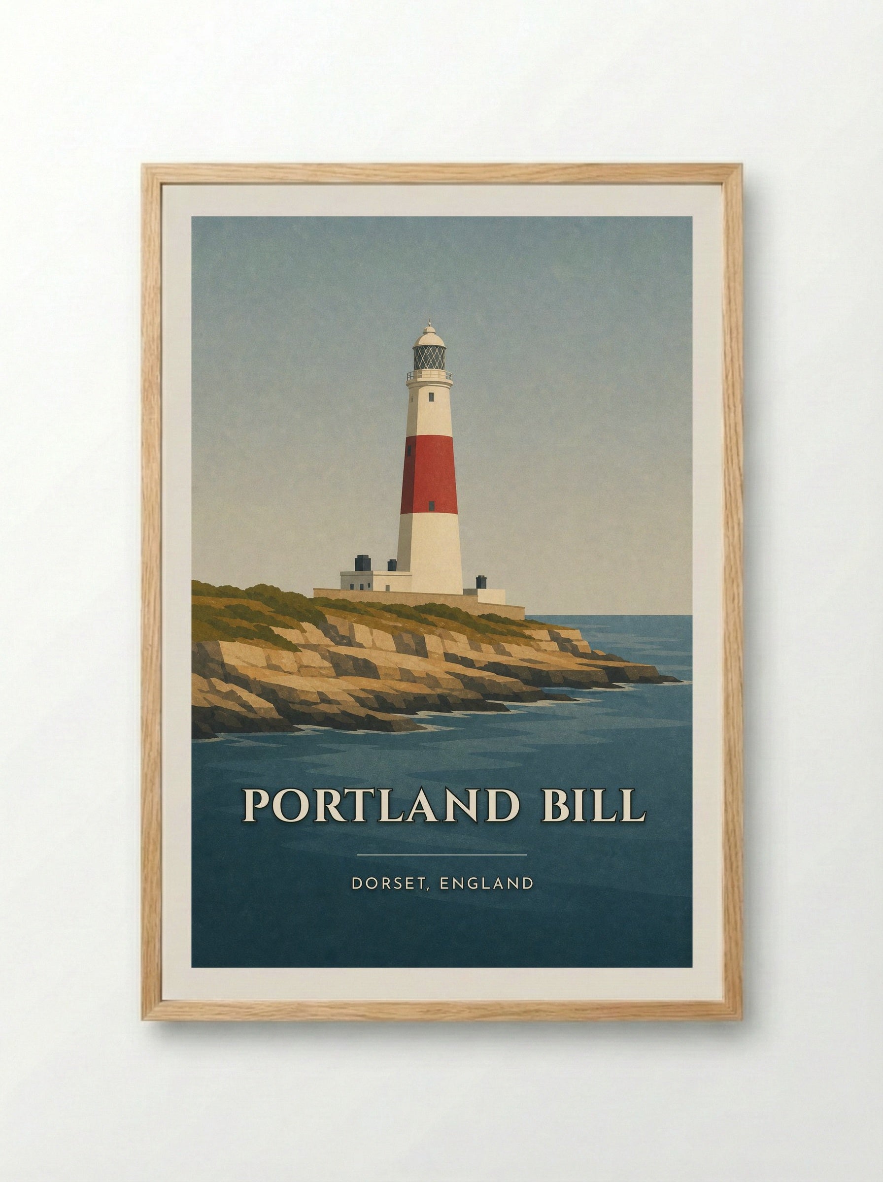 Portland Bill Dorset Travel Poster - Framed Print Wood