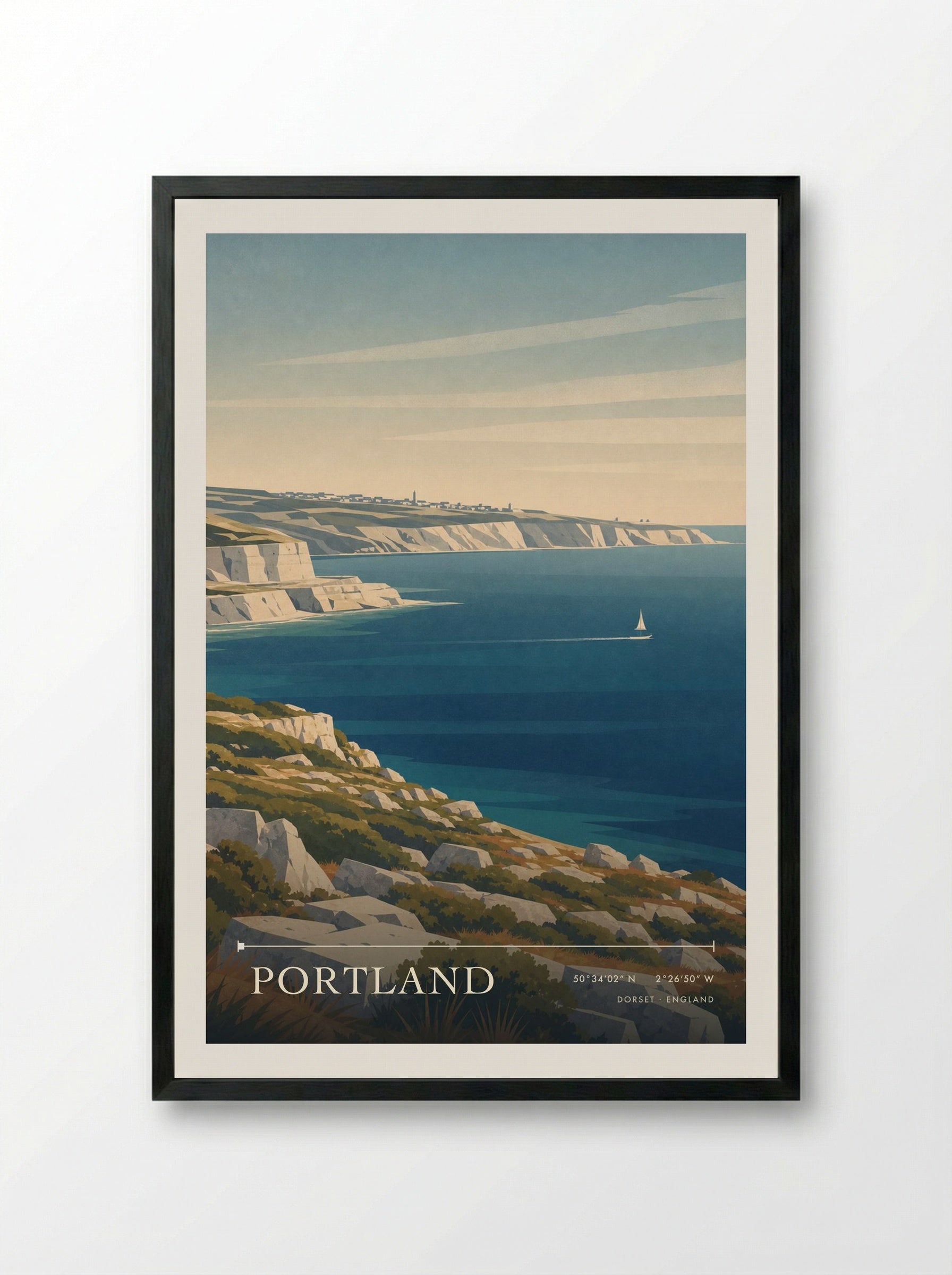 Portland Dorset England Travel Poster - Framed Print Black