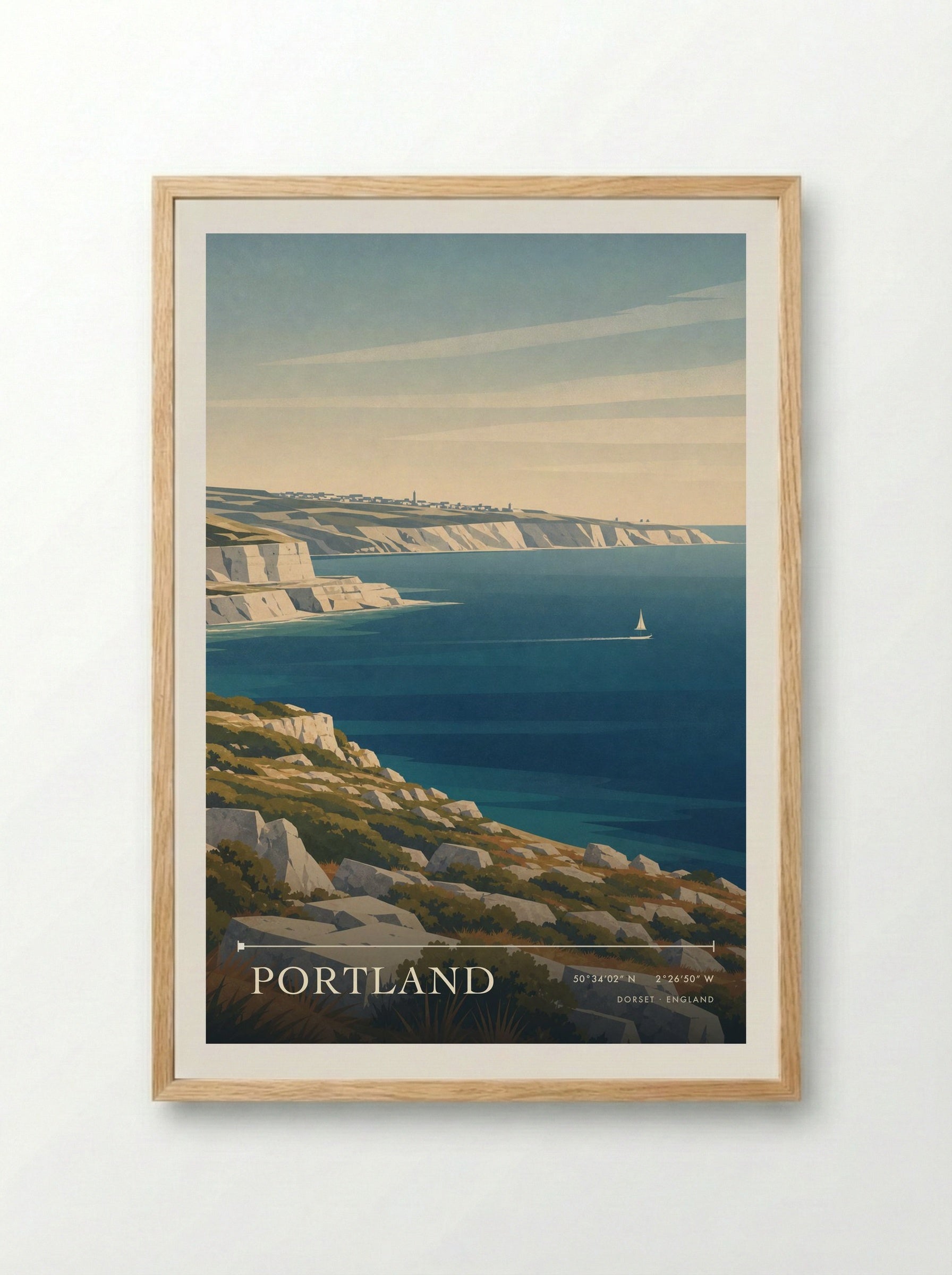 Portland Dorset England Travel Poster - Framed Print Wood