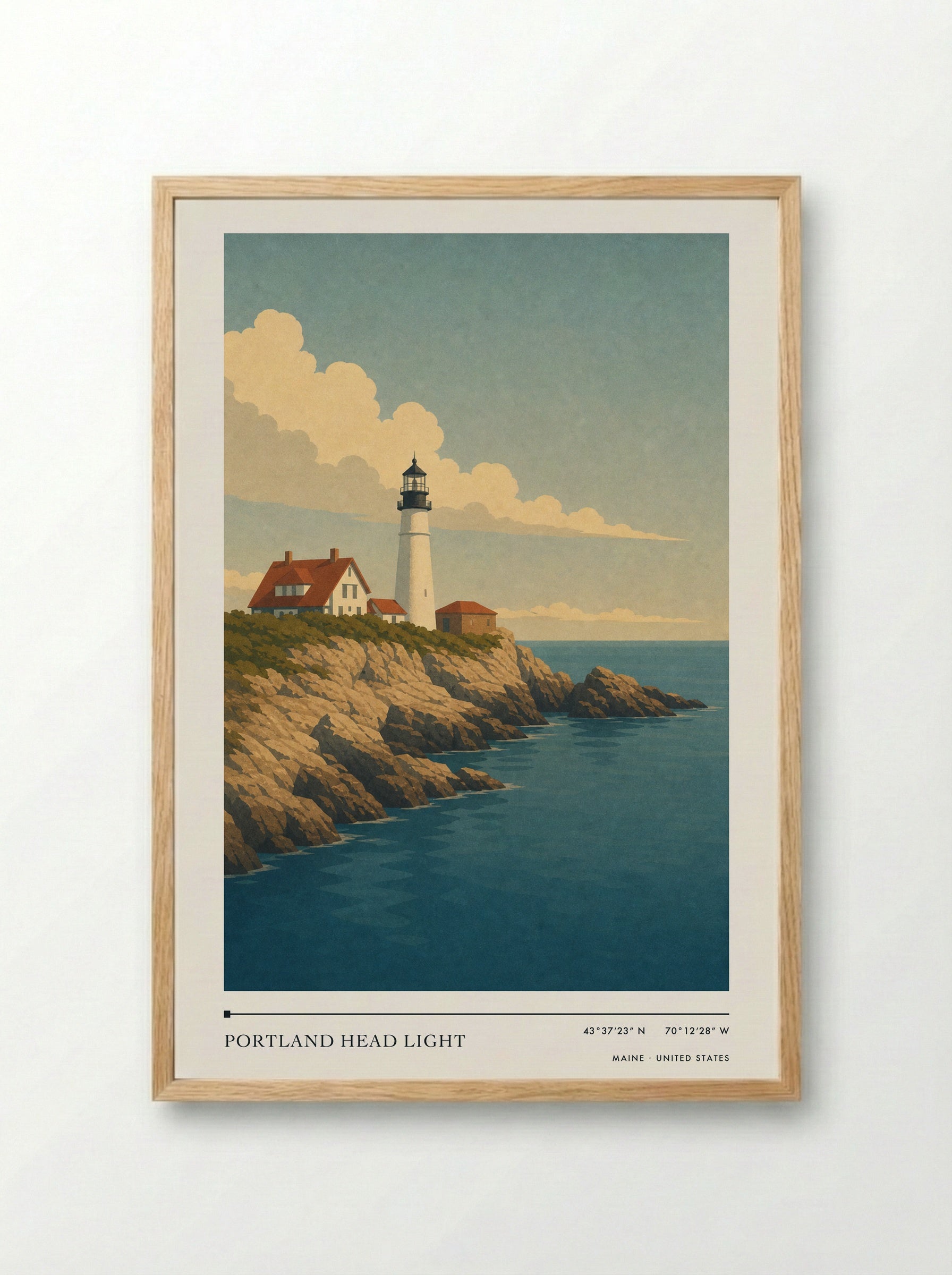 Portland Head Light Travel Poster Artwork - Framed Print Wood