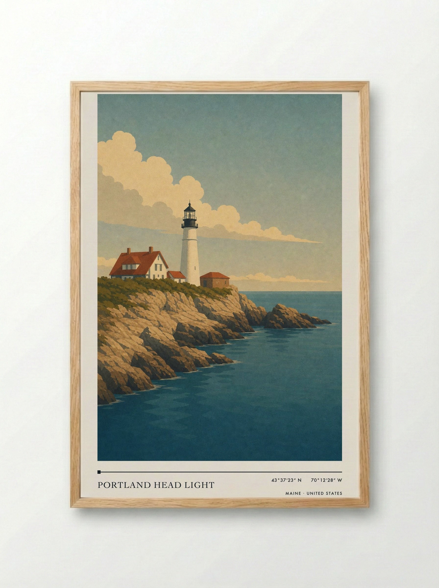Portland Head Light Travel Poster Artwork - Framed Print Wood
