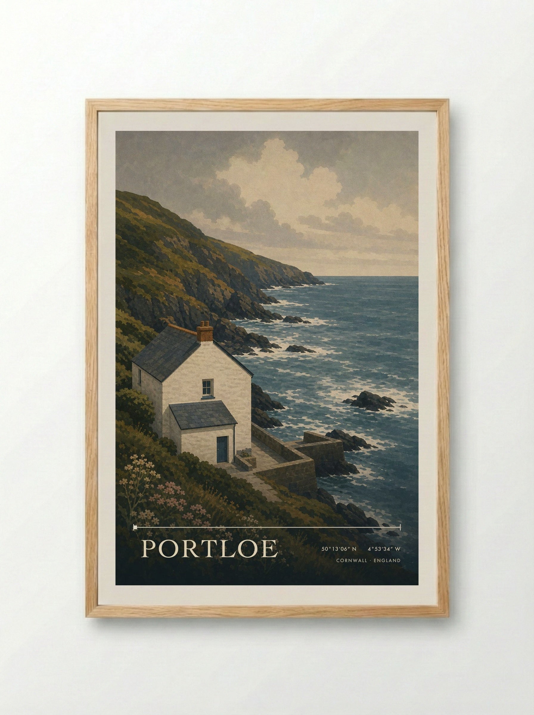 Portloe Cornwall England Travel Poster - Framed Print Wood