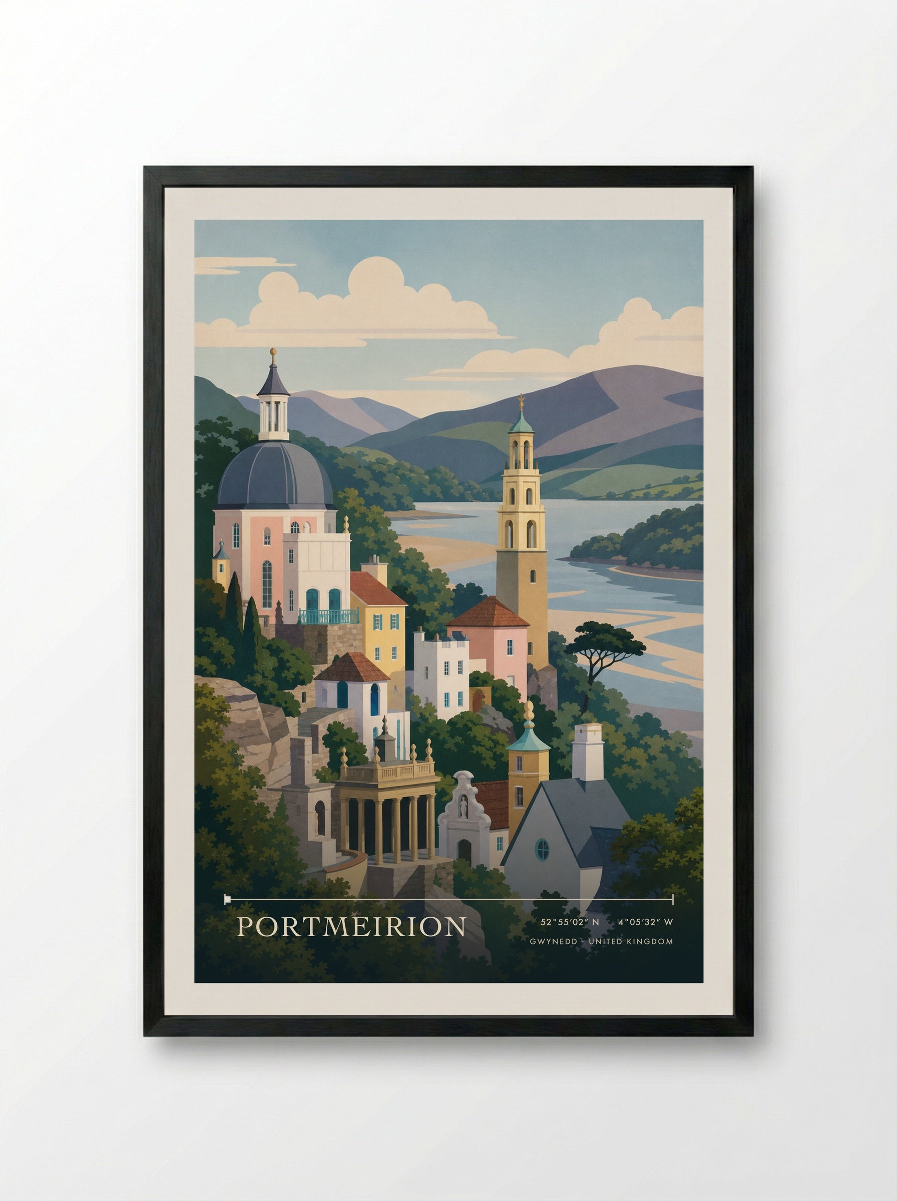 Portmeirion Gwynedd United Kingdom Travel Poster - Framed Print Black