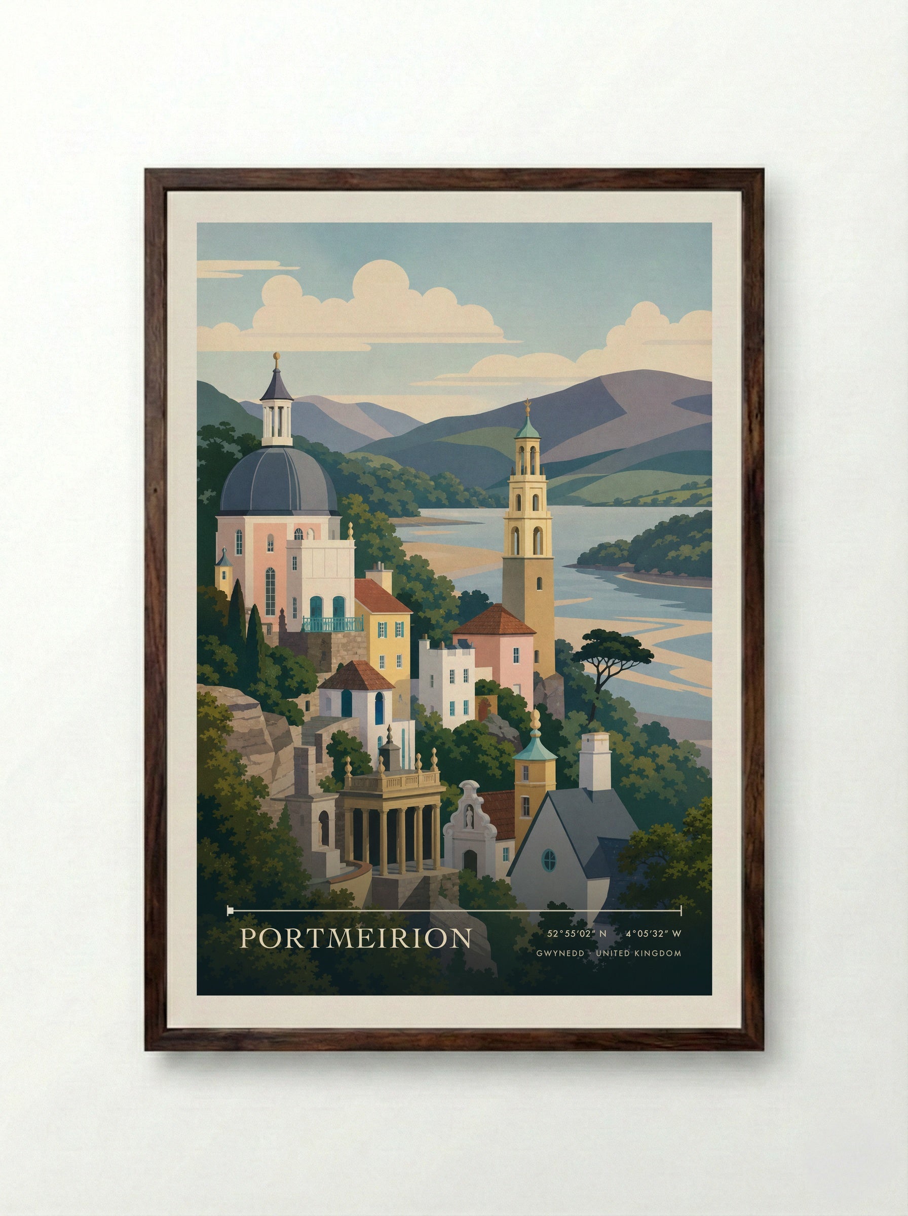 Portmeirion Gwynedd United Kingdom Travel Poster - Framed Print Dark Wood