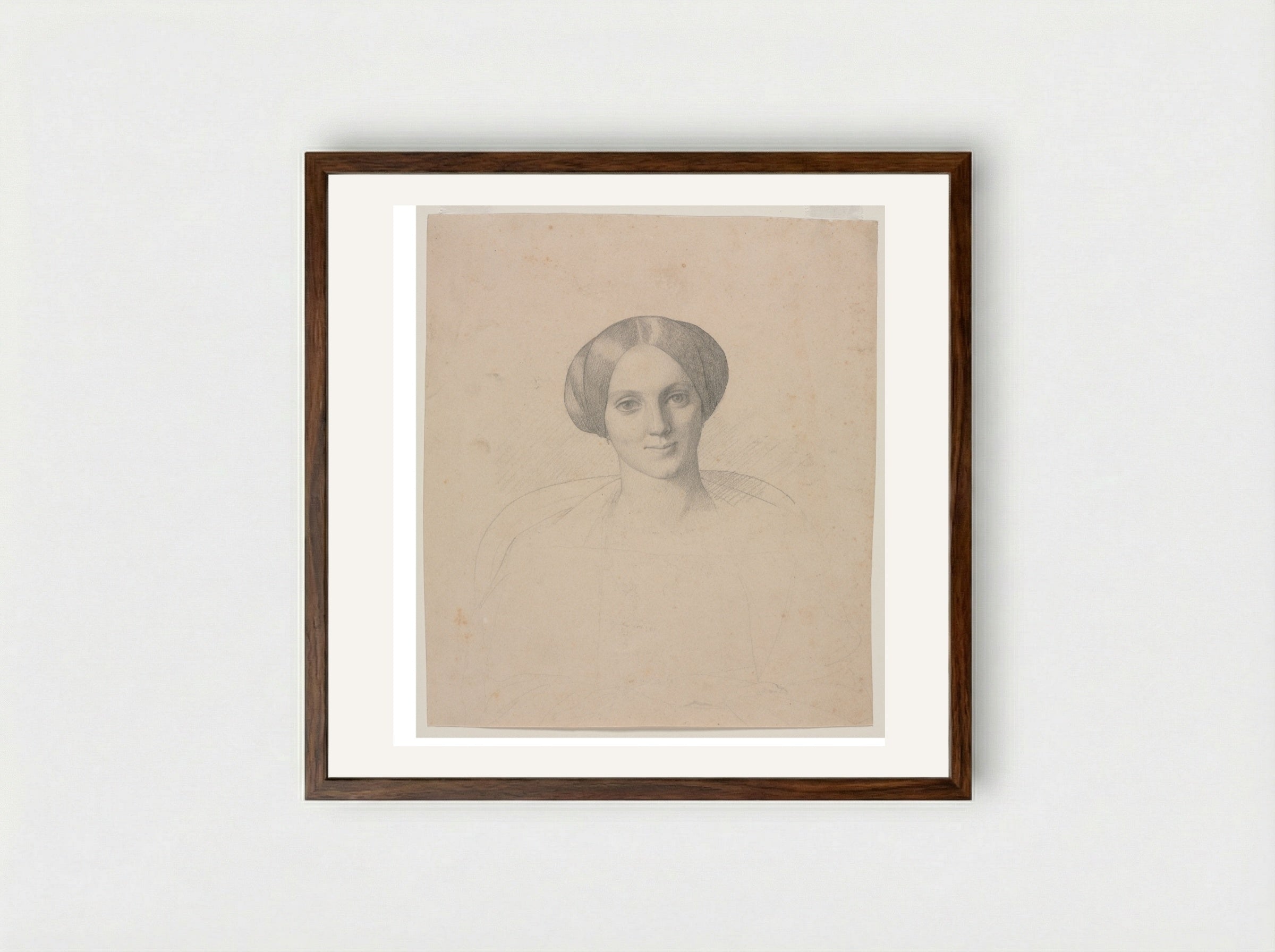 Portrait Head of a Woman - Jean-Léon Gérôme - Framed Print Dark Wood