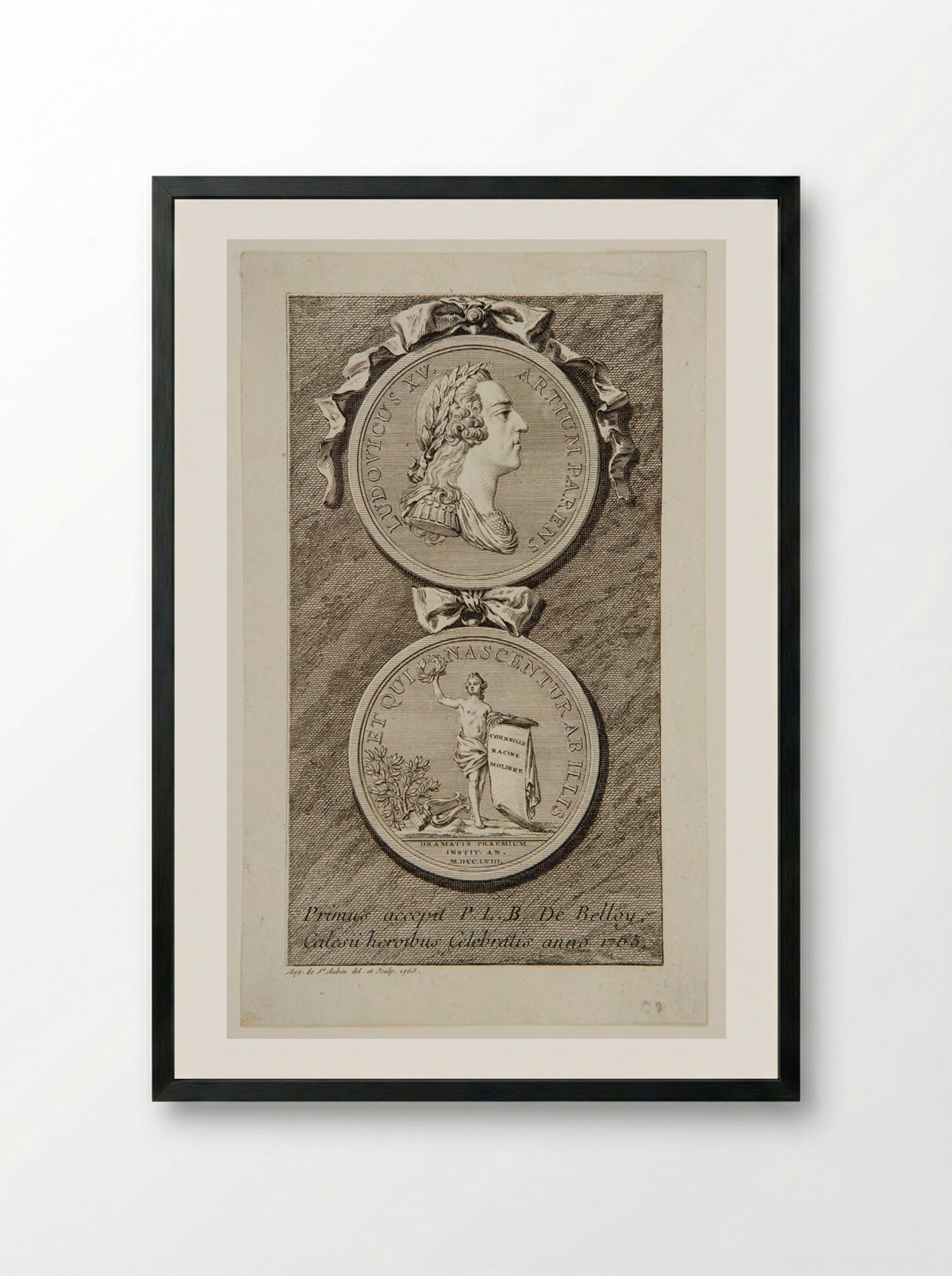 Portrait Medal of Louis XV - Augustin de Saint-Aubin - Framed Print Black