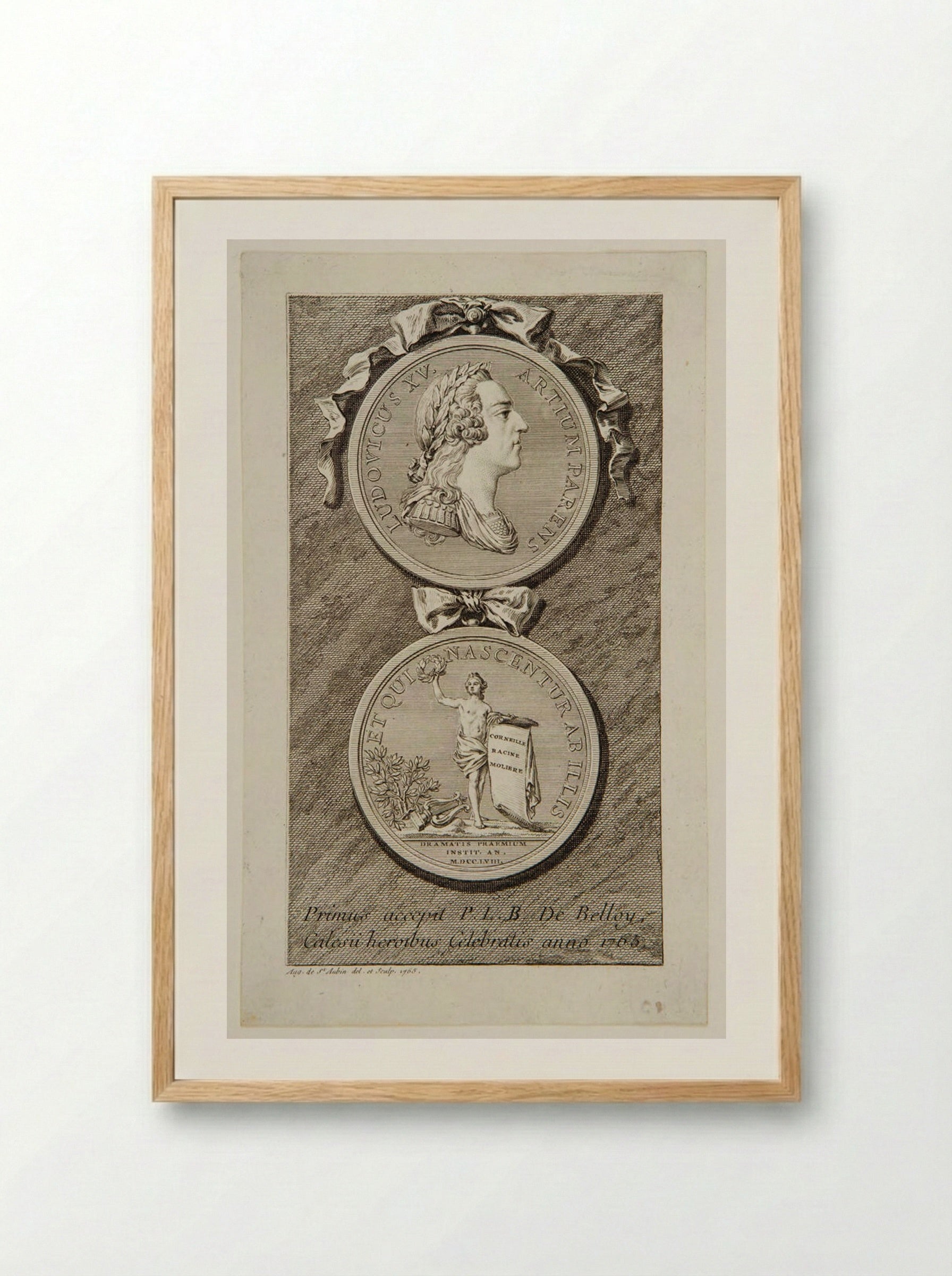Portrait Medal of Louis XV - Augustin de Saint-Aubin - Framed Print Wood