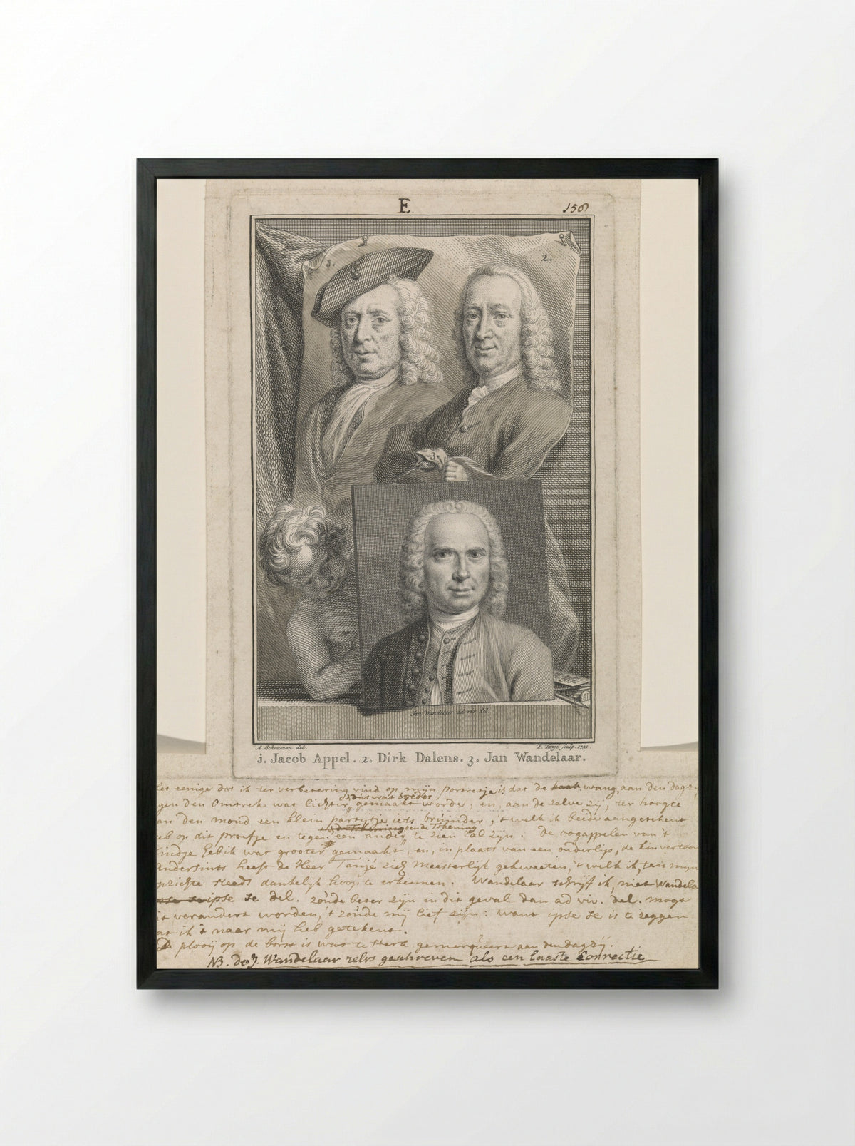 Portrait Study of Jacob Appel, Dirk Dalens, and Jan Wandelaar - Jacob Appel - Framed Print Black